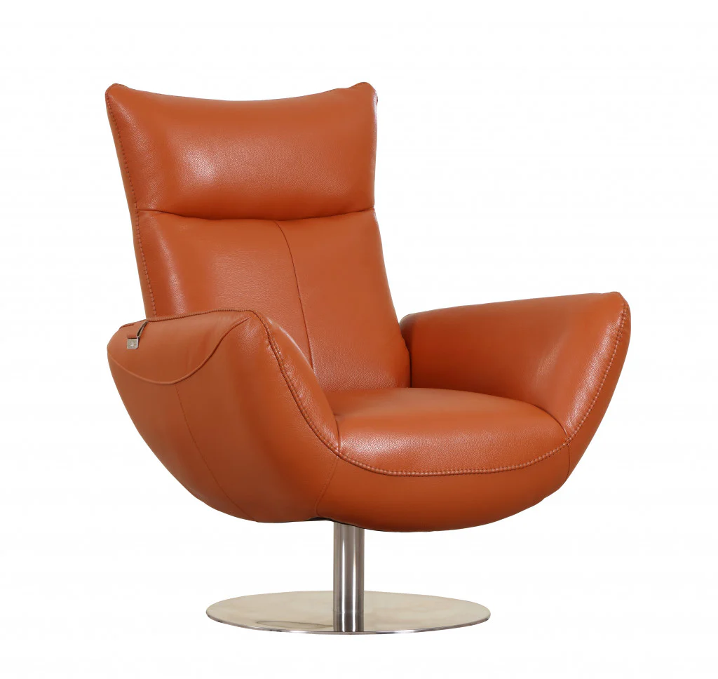 43" Orange Contemporary Leather Lounge Chair By Homeroots - Image 2