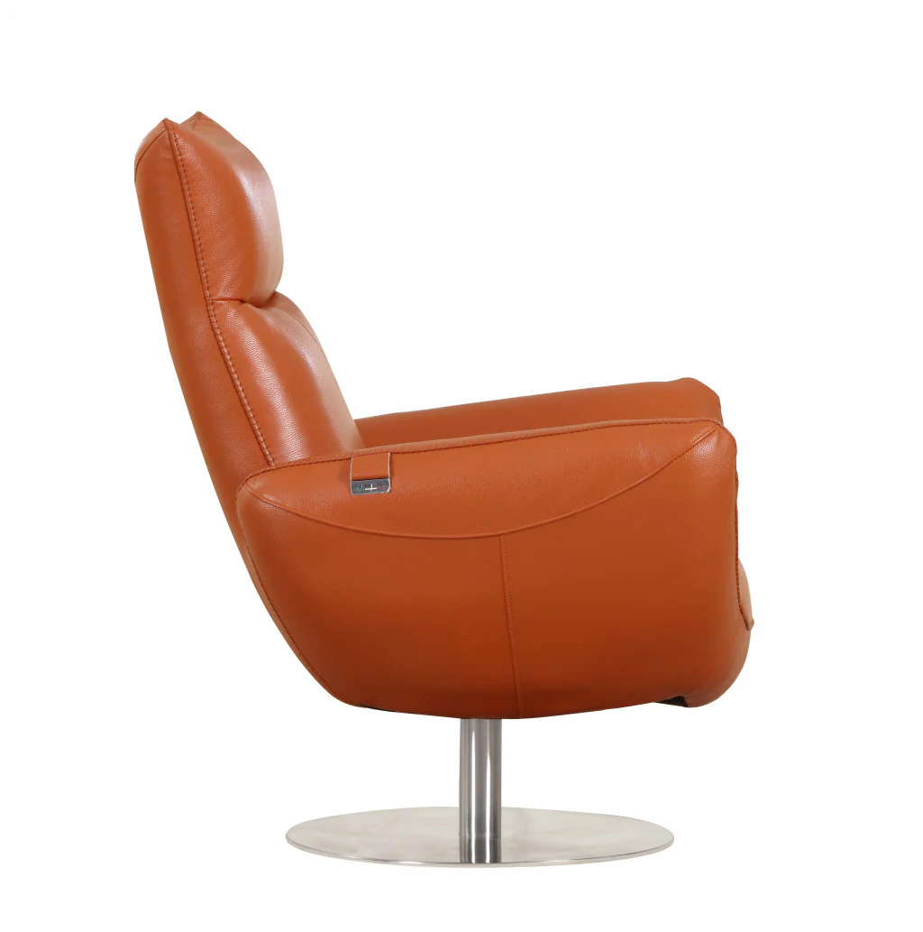 43" Orange Contemporary Leather Lounge Chair By Homeroots - Image 3
