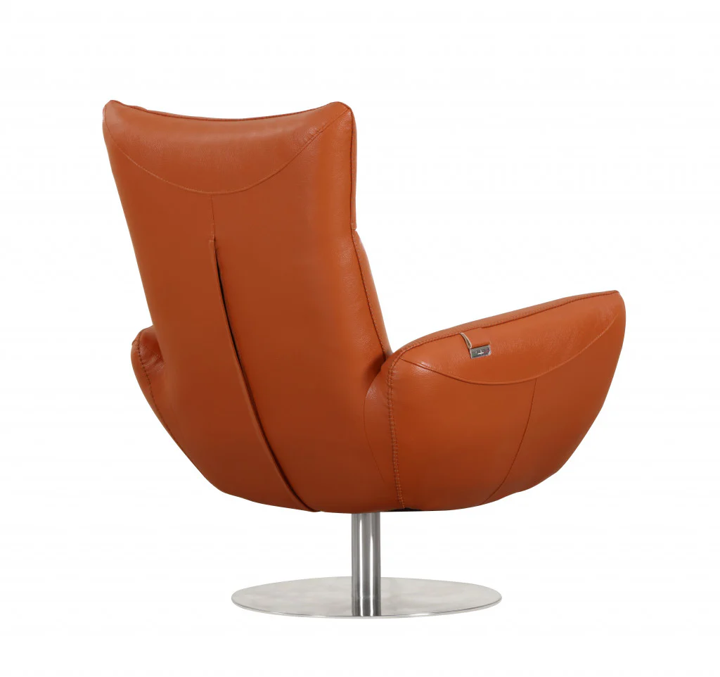 43" Orange Contemporary Leather Lounge Chair By Homeroots - Image 4