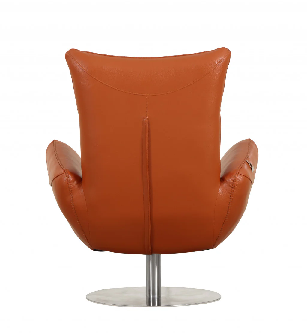 43" Orange Contemporary Leather Lounge Chair By Homeroots - Image 5