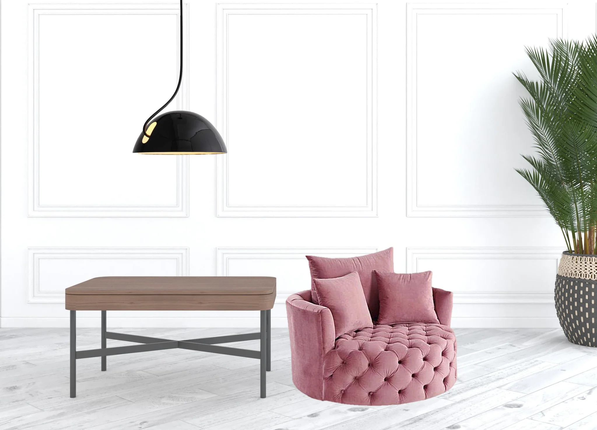 43" Pink Velvet Solid Color Barrel Chair By Homeroots - Image 2