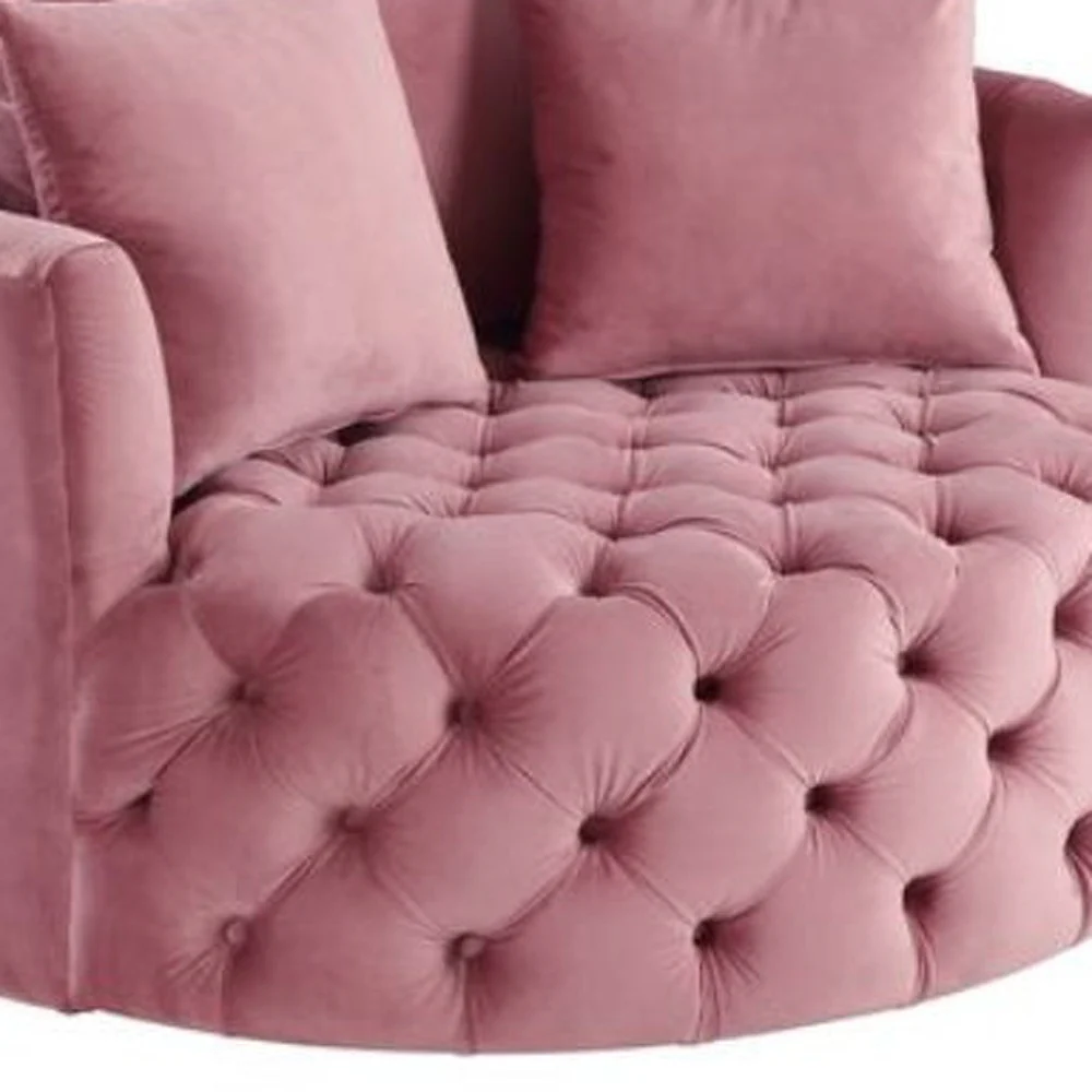 43" Pink Velvet Solid Color Barrel Chair By Homeroots - Image 3