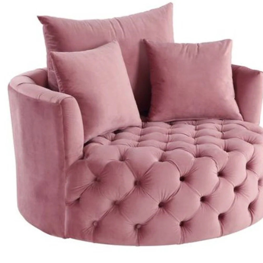 43" Pink Velvet Solid Color Barrel Chair By Homeroots - Image 4