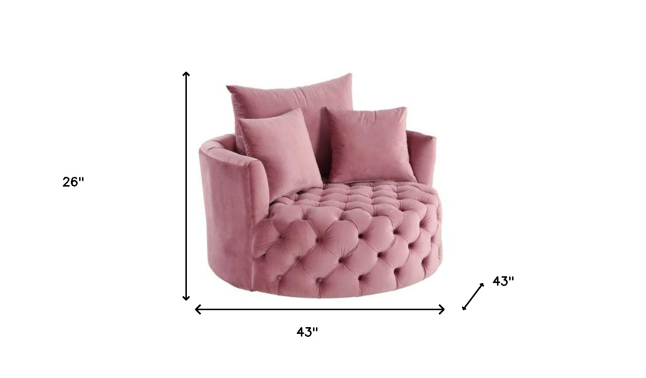 43" Pink Velvet Solid Color Barrel Chair By Homeroots - Image 5