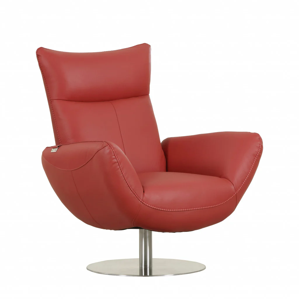 43" Red Contemporary Leather Lounge Chair By Homeroots - Image 2