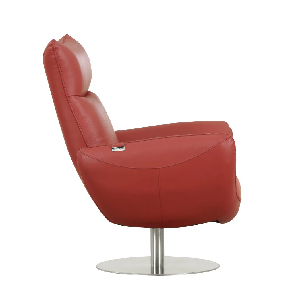 43" Red Contemporary Leather Lounge Chair By Homeroots - Image 3