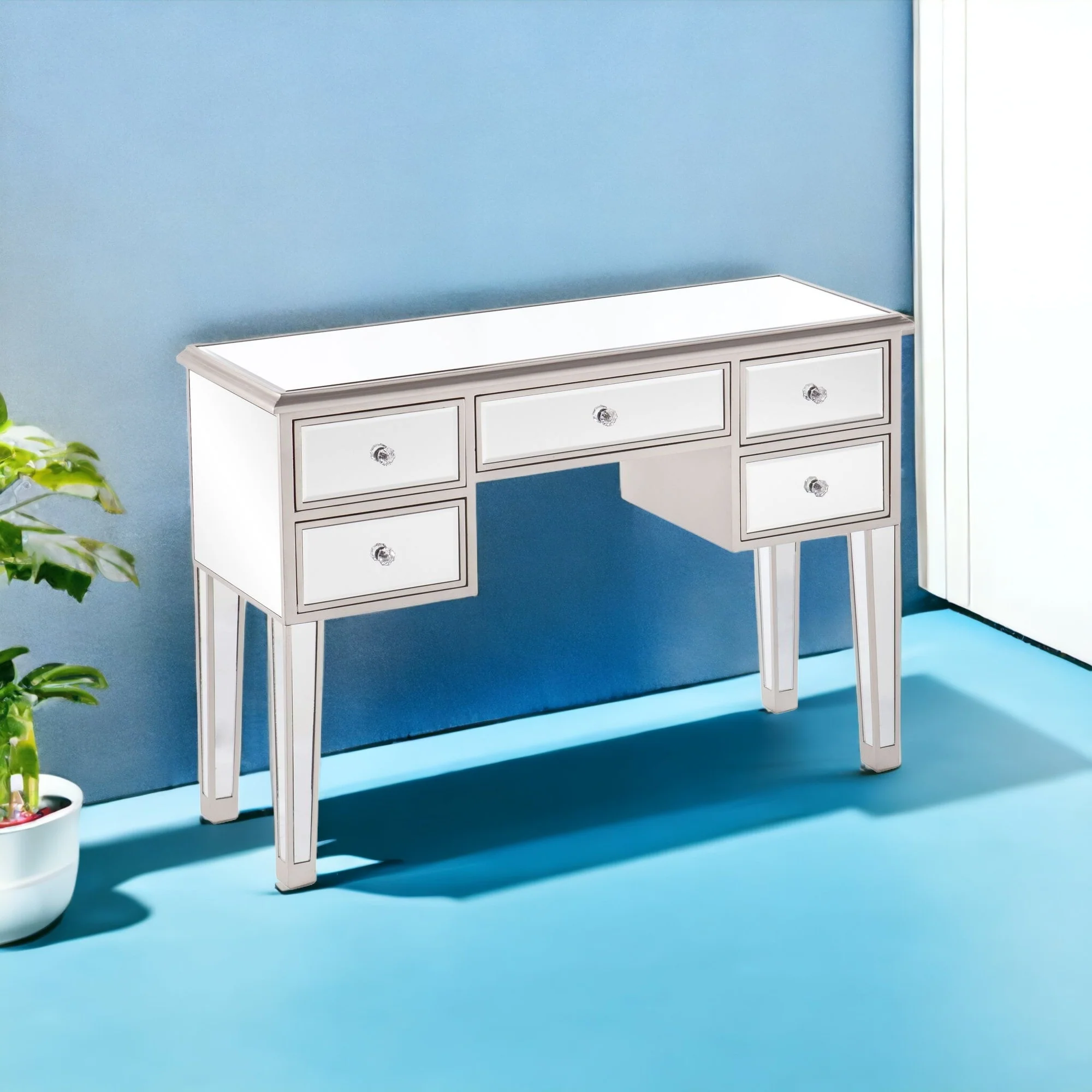 43" Silver Mirrored Glass Console Table With Storage By Homeroots - Image 3
