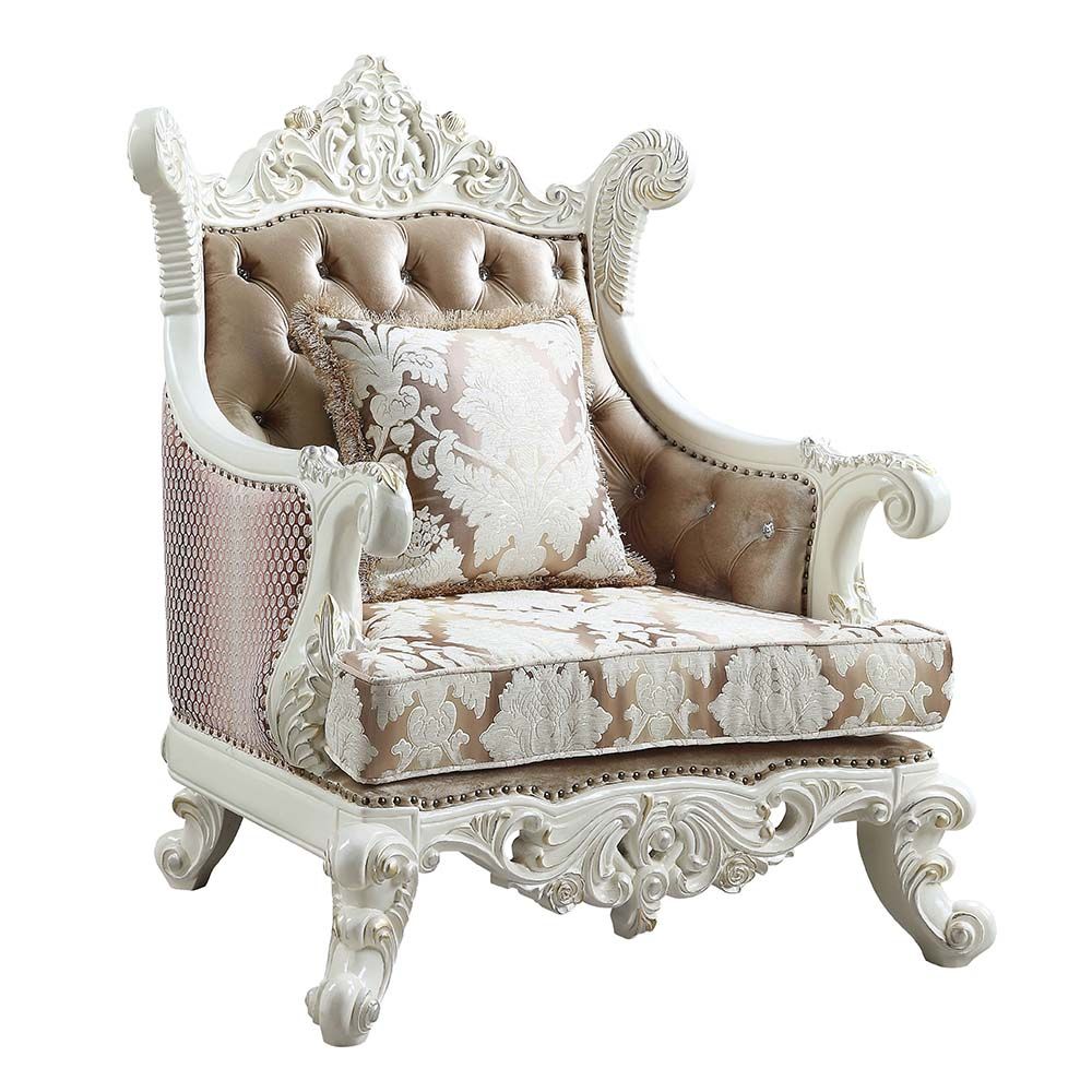 43" Tan And White Fabric Floral Wingback Chair By Homeroots - Image 2