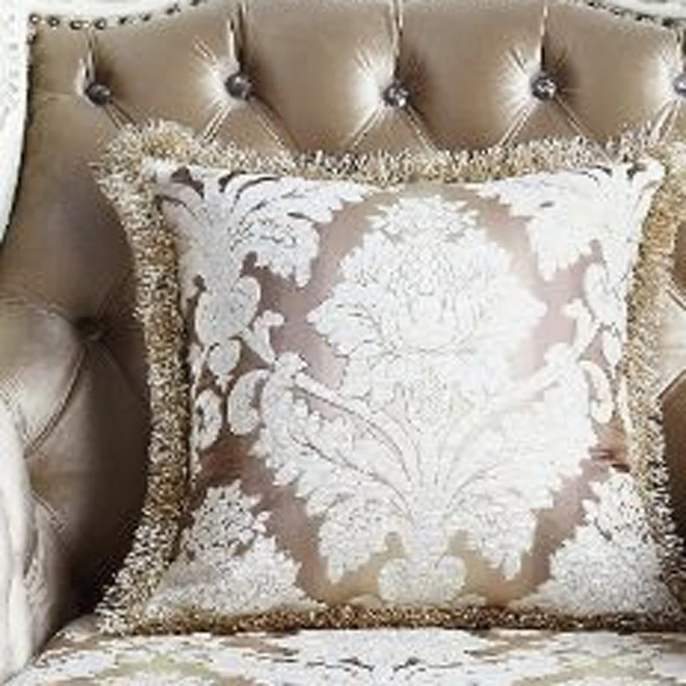 43" Tan And White Fabric Floral Wingback Chair By Homeroots - Image 4