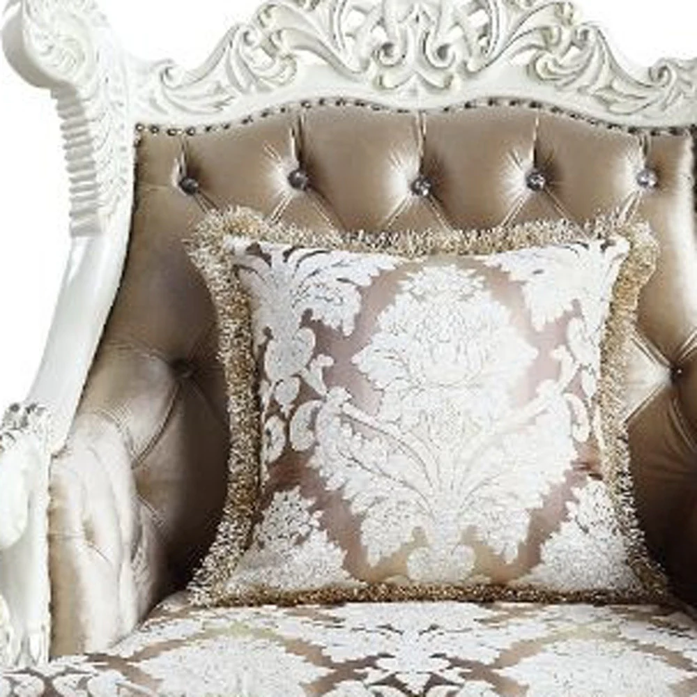 43" Tan And White Fabric Floral Wingback Chair By Homeroots - Image 5