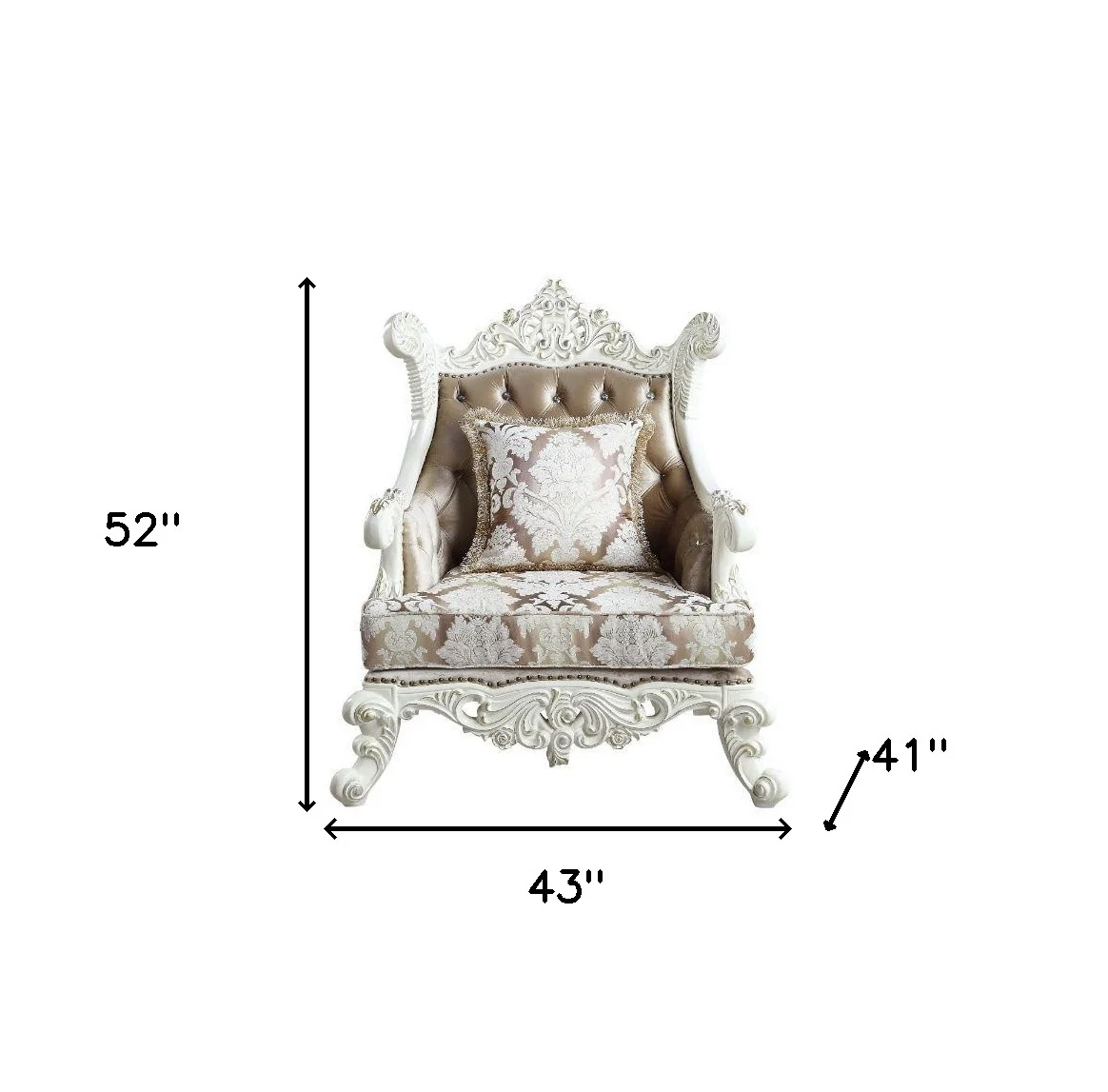 43" Tan And White Fabric Floral Wingback Chair By Homeroots - Image 6
