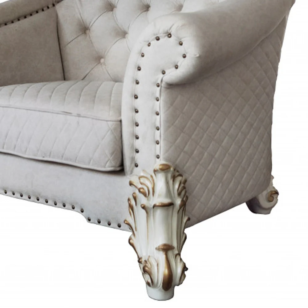 43" Two Tone Ivory Fabric And Antique Pearl Striped Arm Chair By Homeroots - Image 3