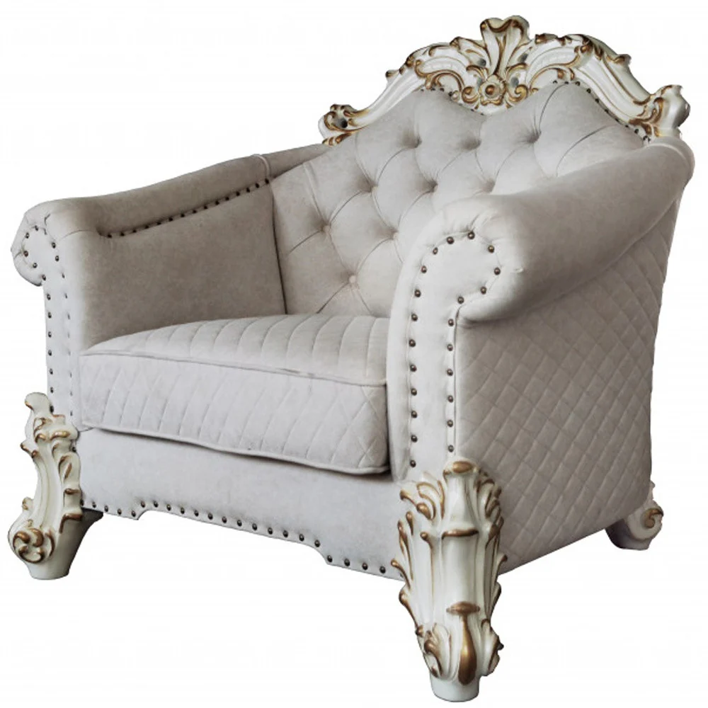 43" Two Tone Ivory Fabric And Antique Pearl Striped Arm Chair By Homeroots - Image 4