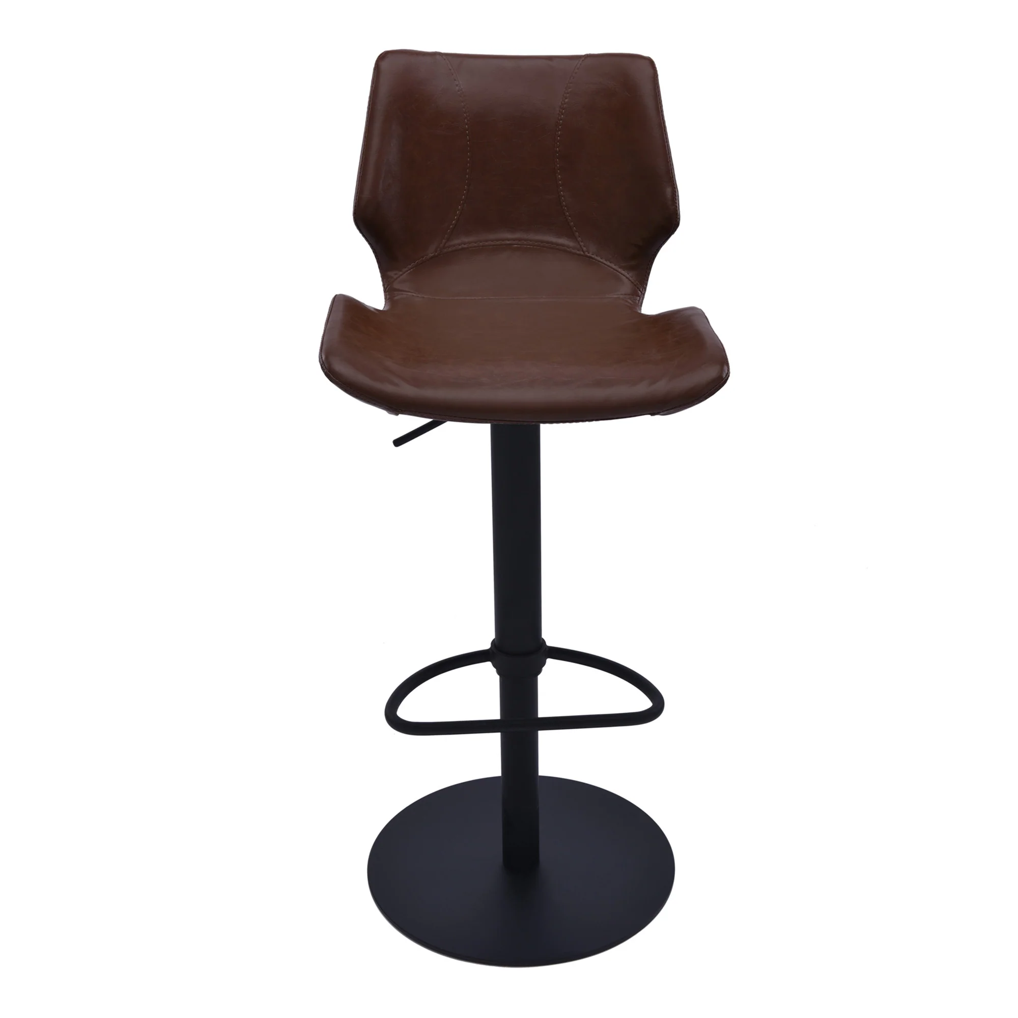 43" Vintage Coffee Faux Leather And Iron Swivel Adjustable Height Bar Chair By Homeroots - Image 2