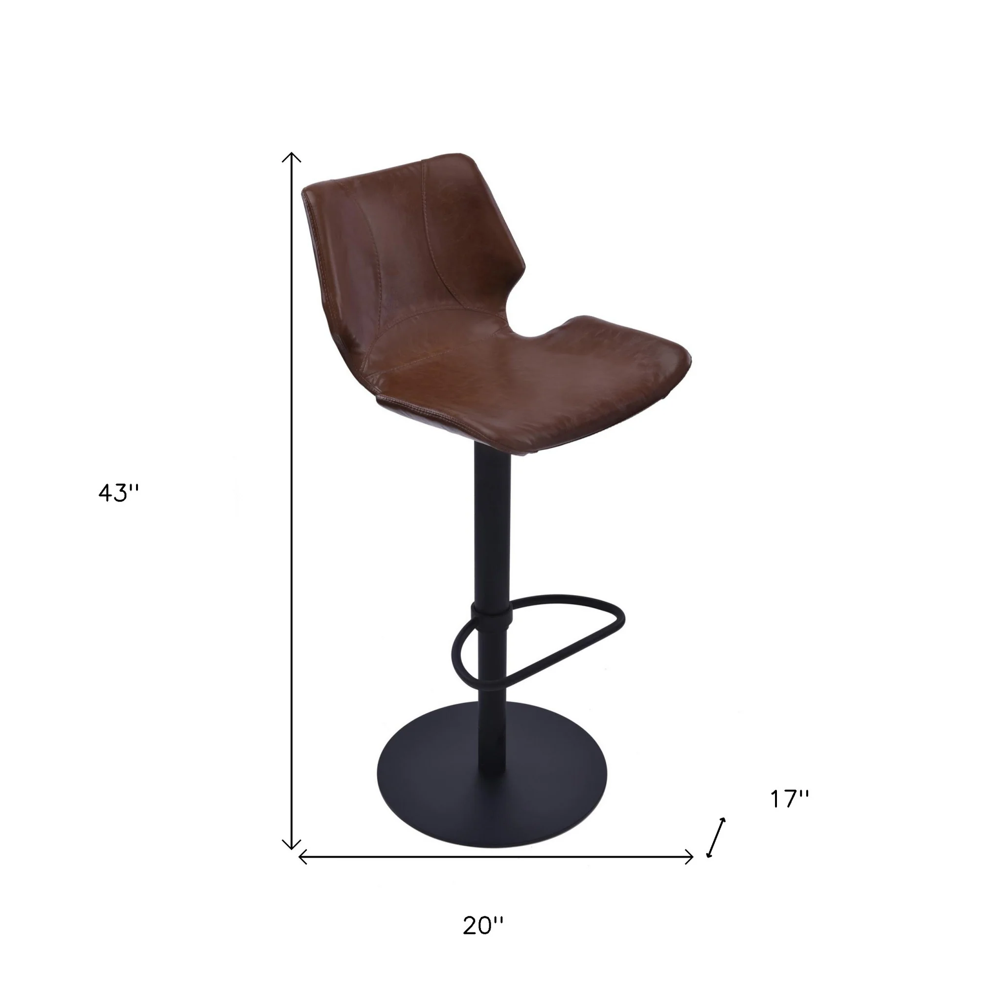 43" Vintage Coffee Faux Leather And Iron Swivel Adjustable Height Bar Chair By Homeroots - Image 7