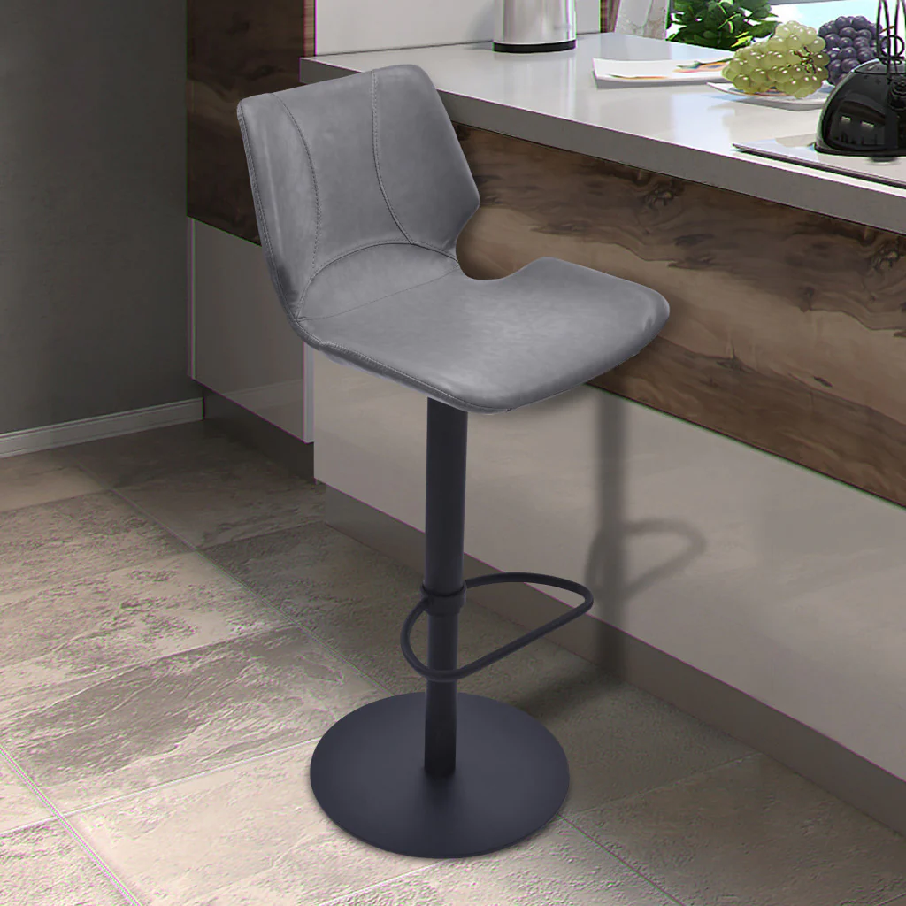 43" Vintage Gray Faux Leather And Iron Swivel Adjustable Height Bar Chair By Homeroots - Image 6