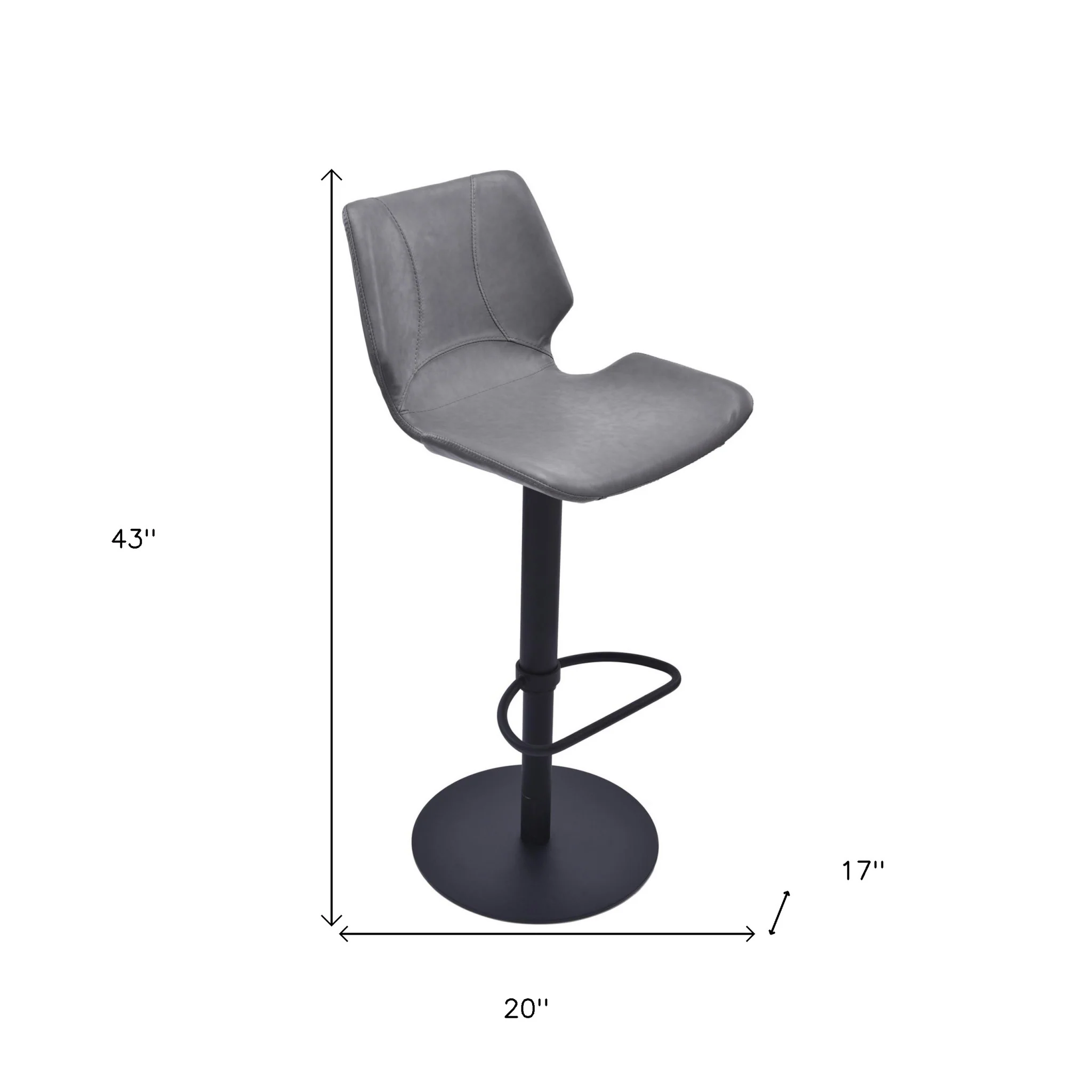 43" Vintage Gray Faux Leather And Iron Swivel Adjustable Height Bar Chair By Homeroots - Image 7