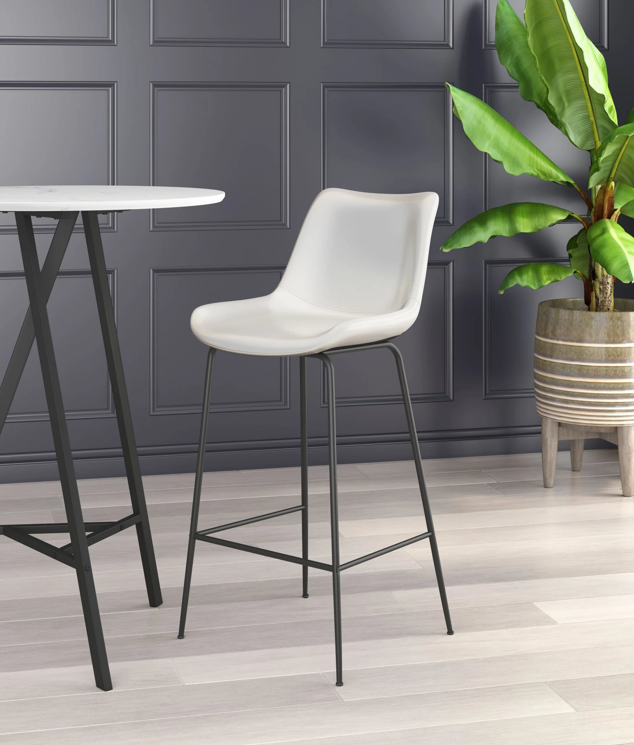 43" White And Black Steel Low Back Bar Height Chair With Footrest By Homeroots - Image 6