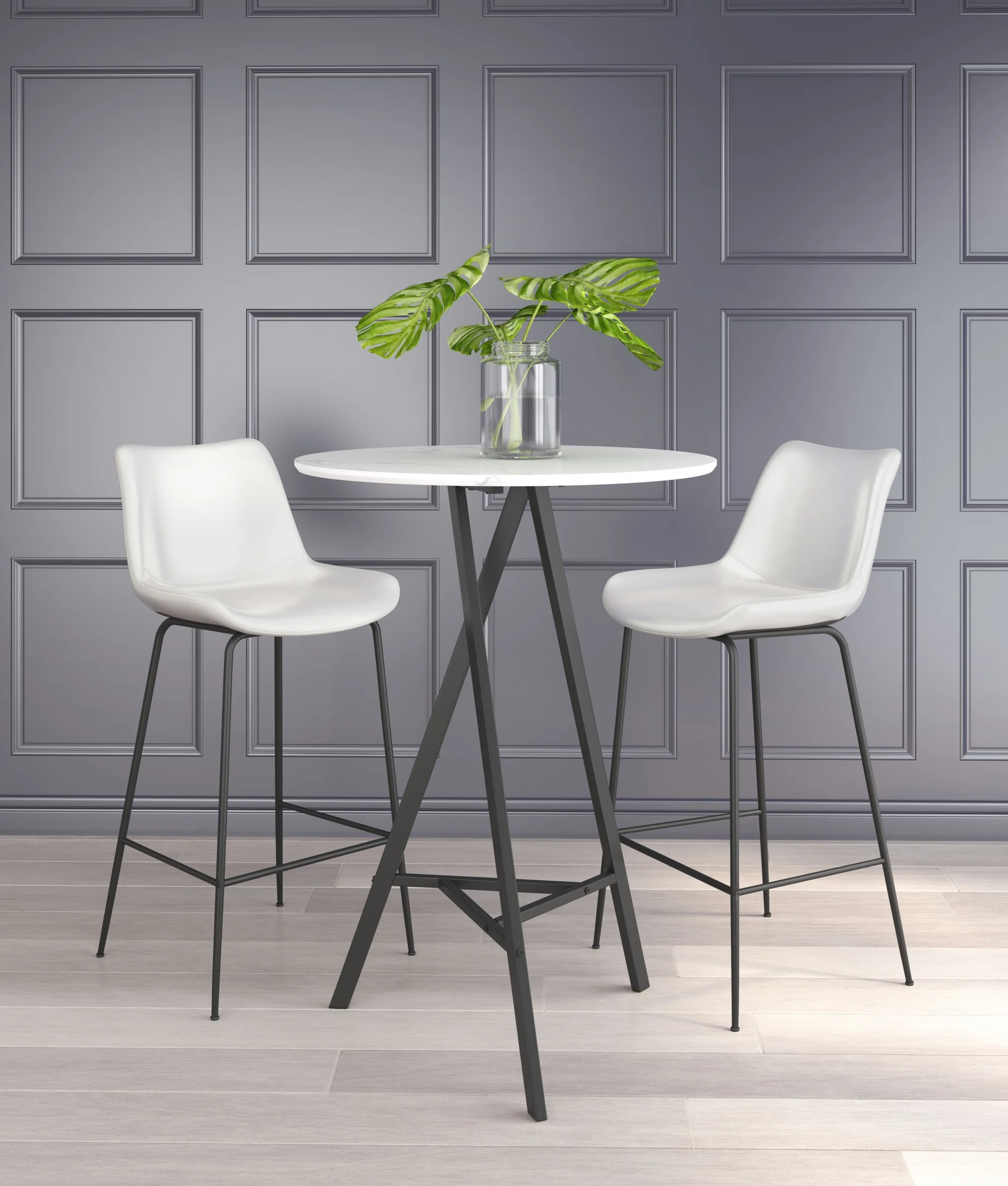 43" White And Black Steel Low Back Bar Height Chair With Footrest By Homeroots - Image 7