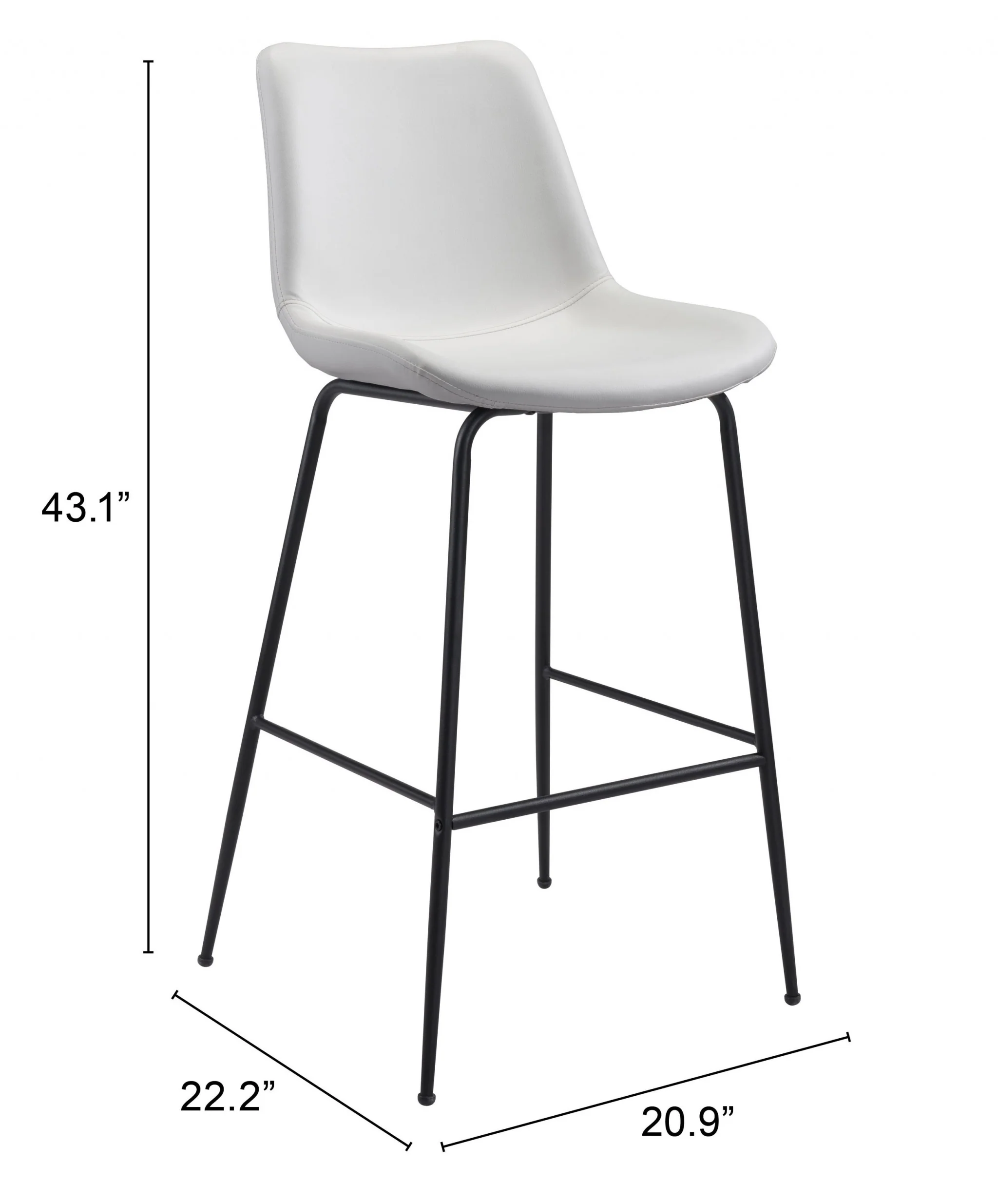 43" White And Black Steel Low Back Bar Height Chair With Footrest By Homeroots - Image 8