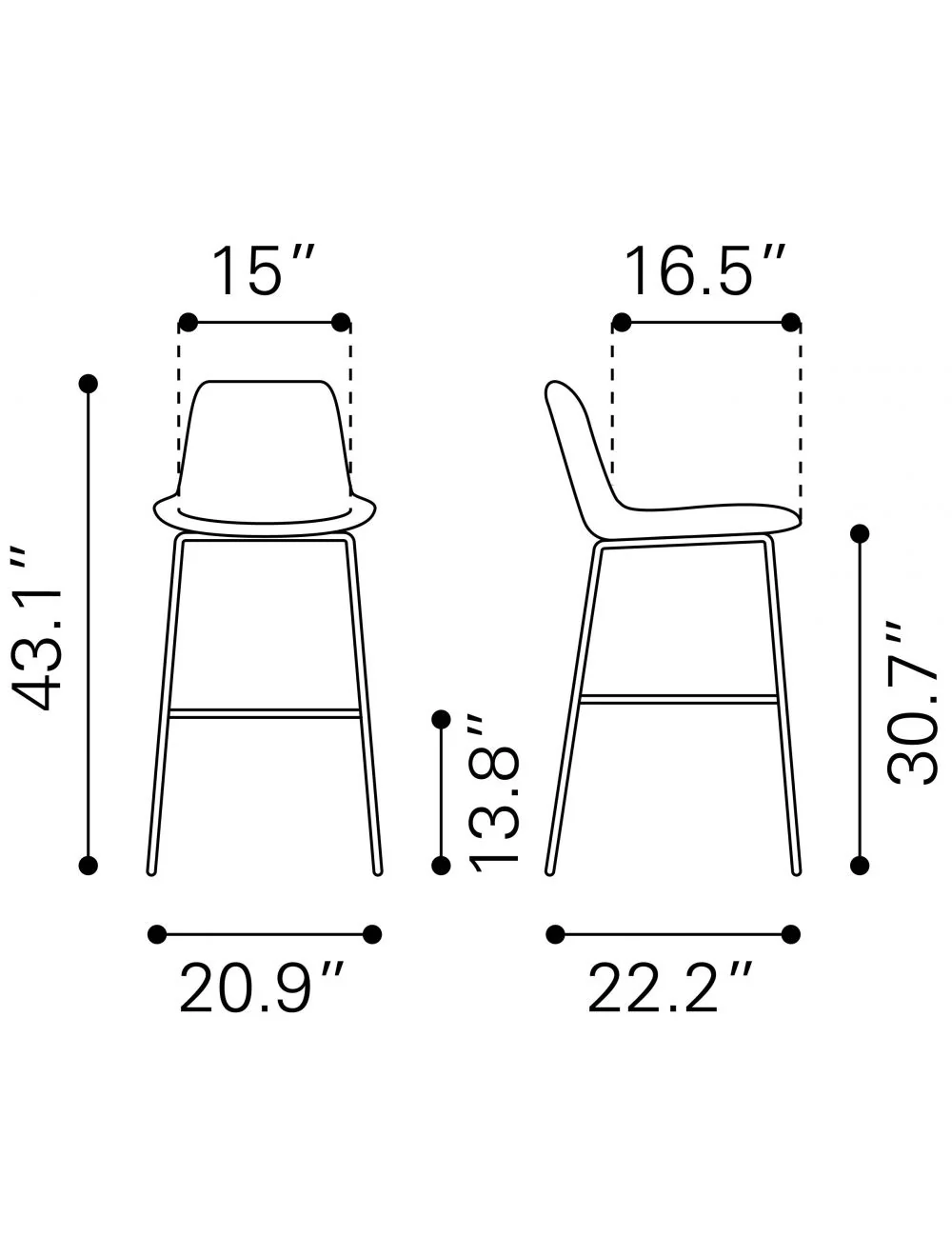 43" White And Black Steel Low Back Bar Height Chair With Footrest By Homeroots - Image 9