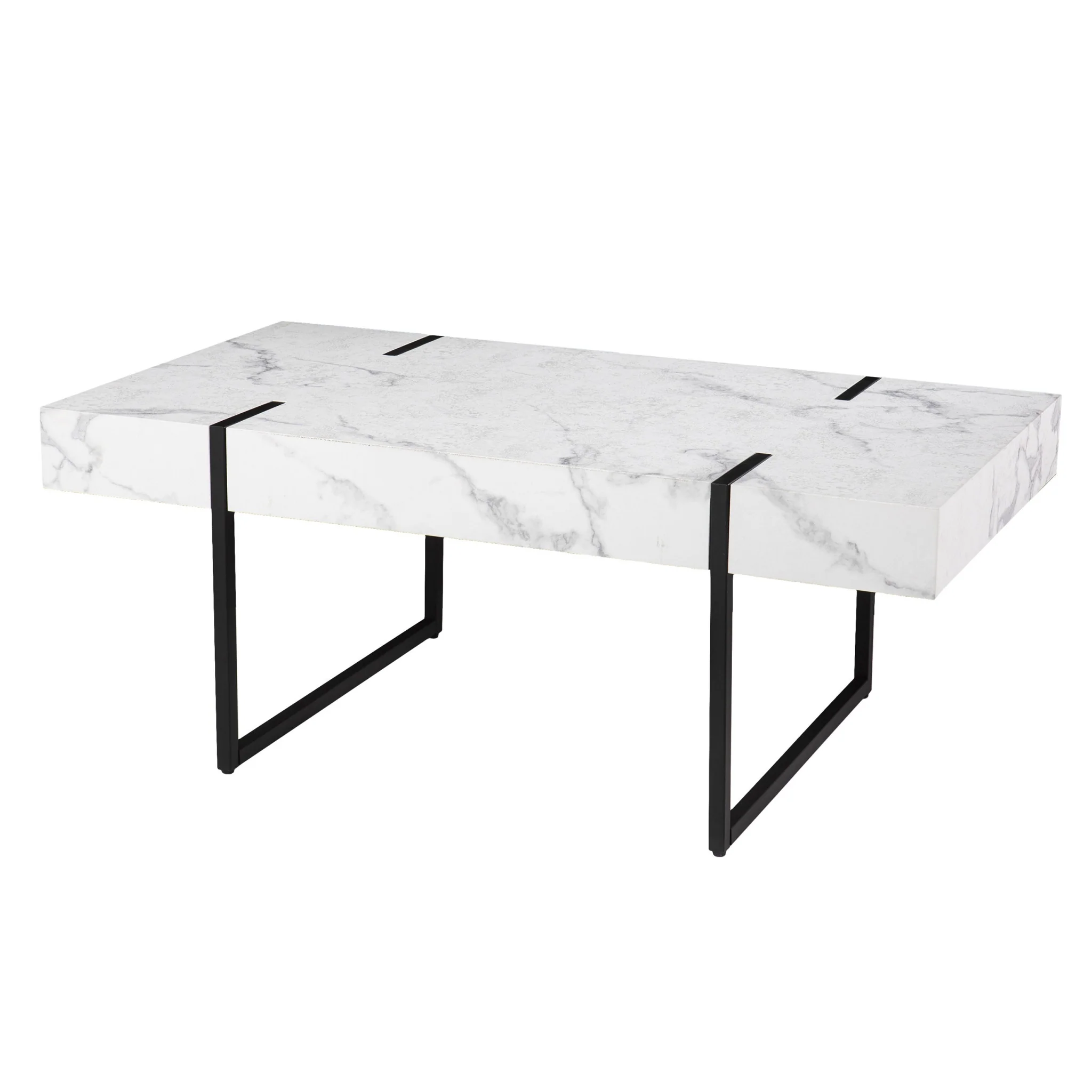 43" White Faux Marble And Metal Rectangular Coffee Table By Homeroots - Image 2