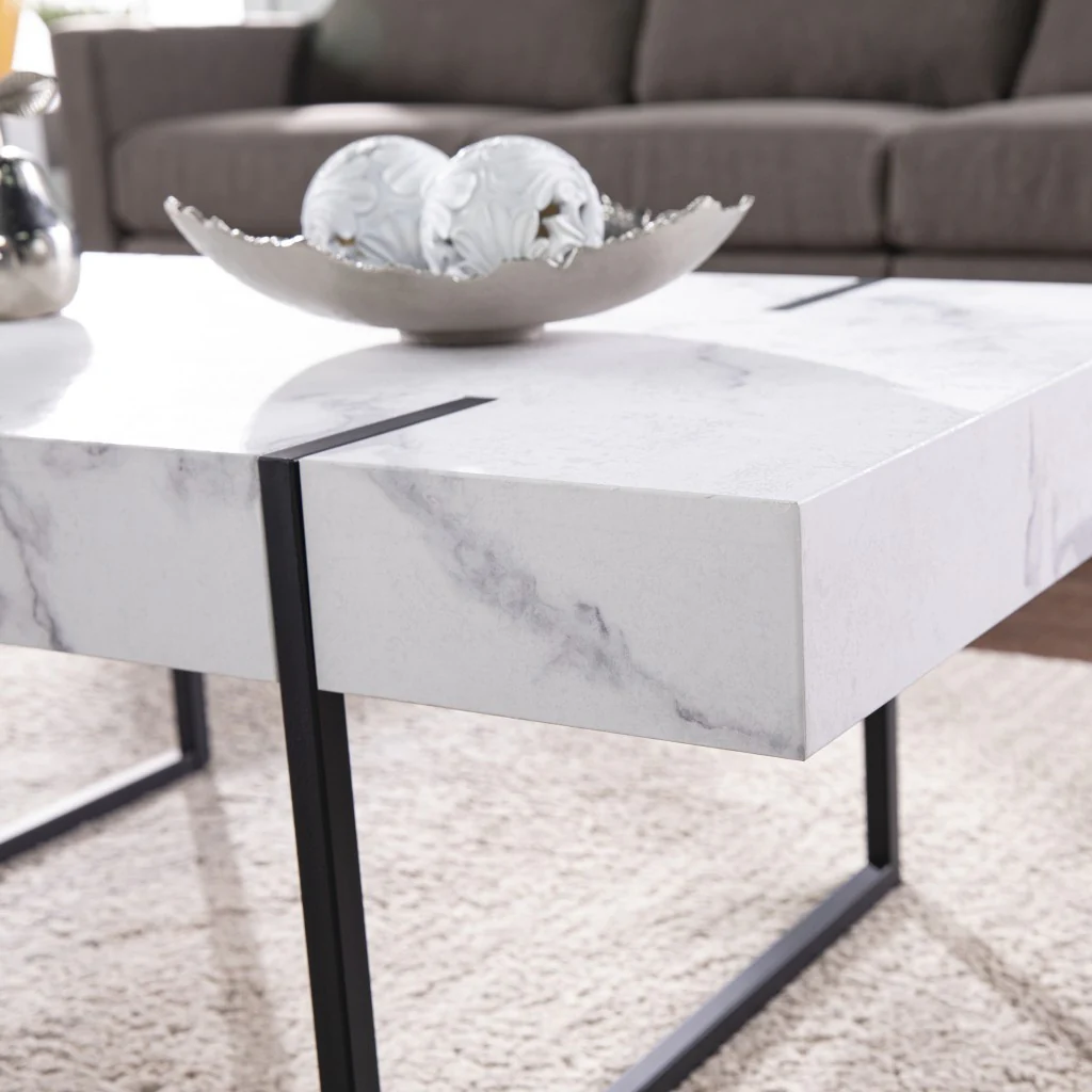 43" White Faux Marble And Metal Rectangular Coffee Table By Homeroots - Image 6