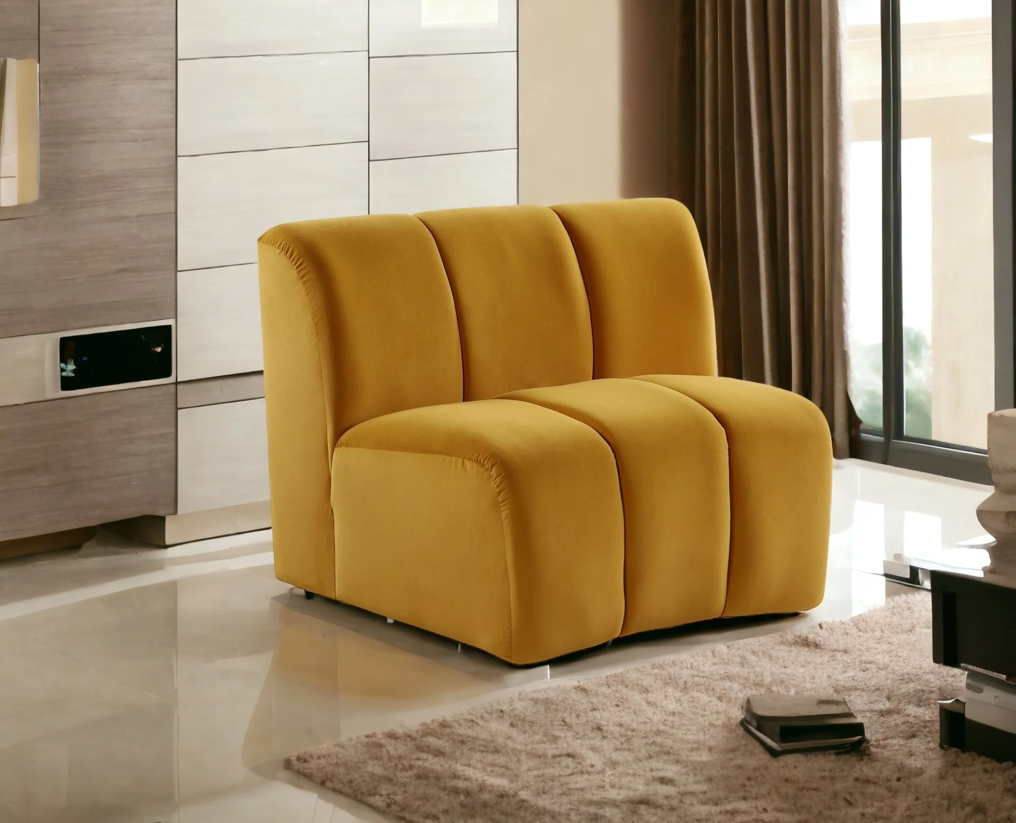 43" Yellow And Black Velvet Slipper Chair By Homeroots - Image 2
