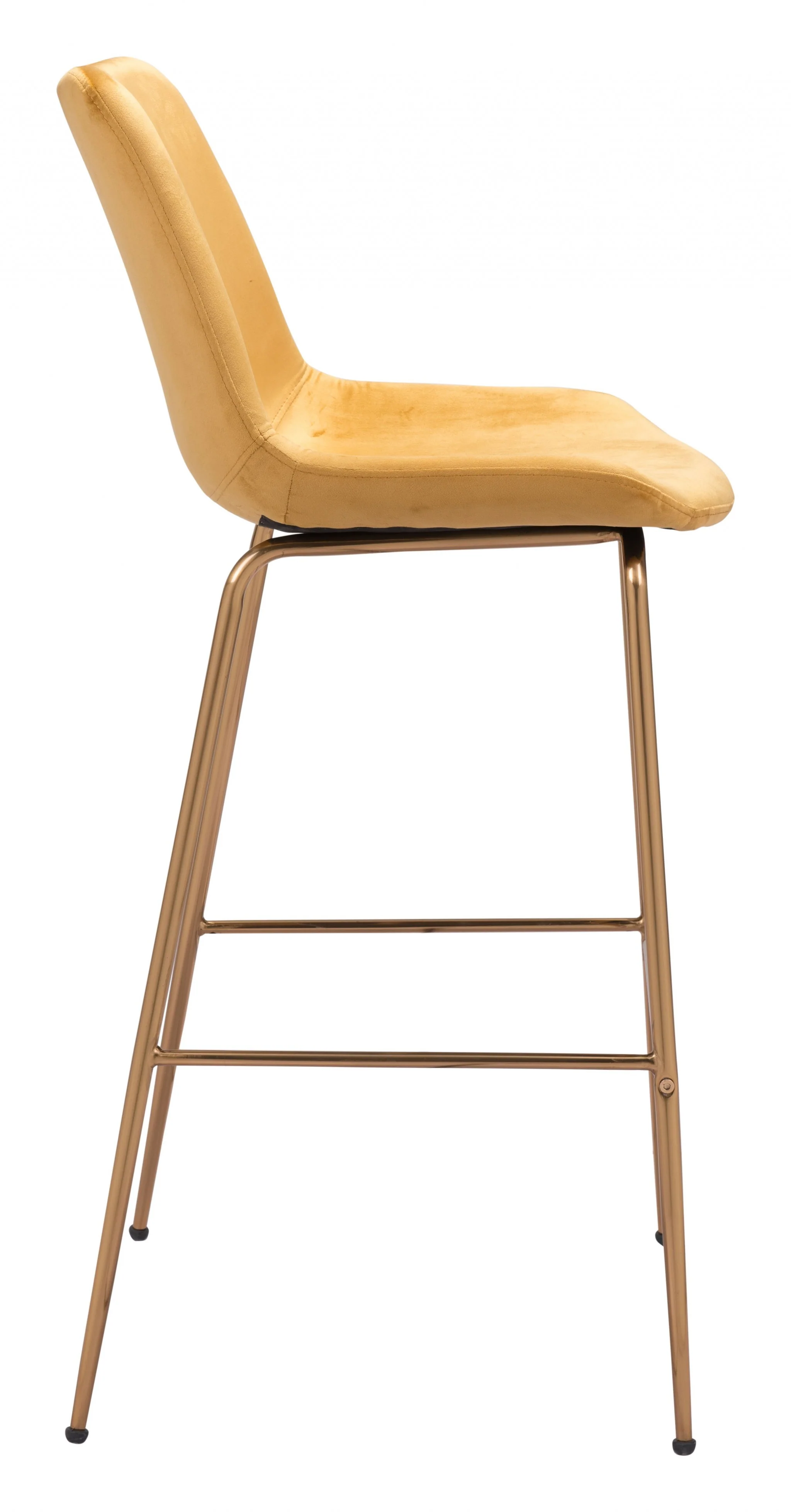 43" Yellow Velvet And Gold Steel Low Back Bar Height Chair With Footrest By Homeroots - Image 2