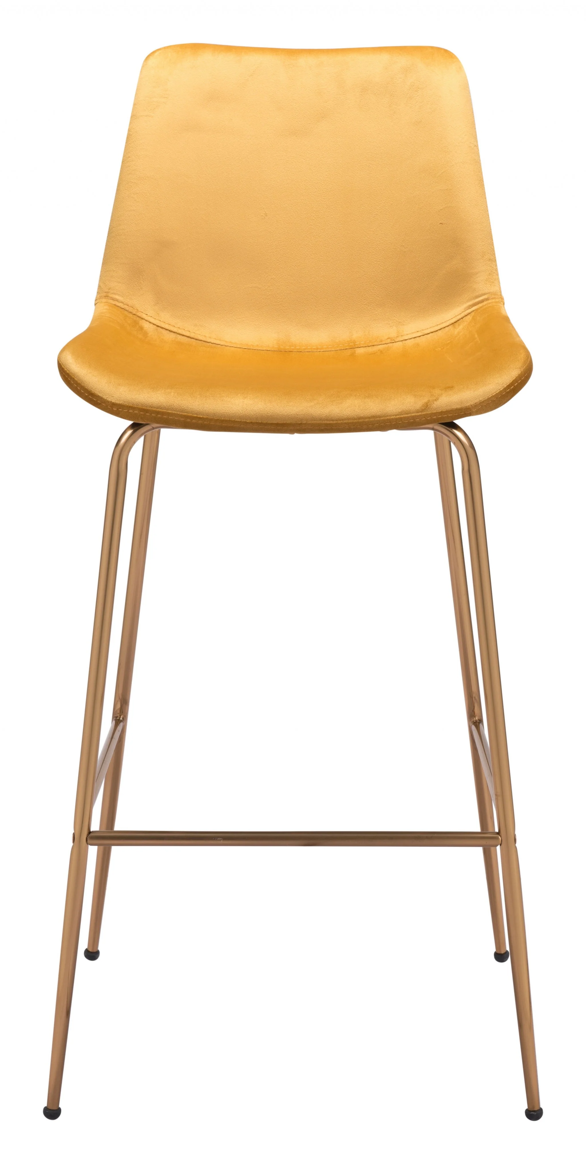 43" Yellow Velvet And Gold Steel Low Back Bar Height Chair With Footrest By Homeroots - Image 3