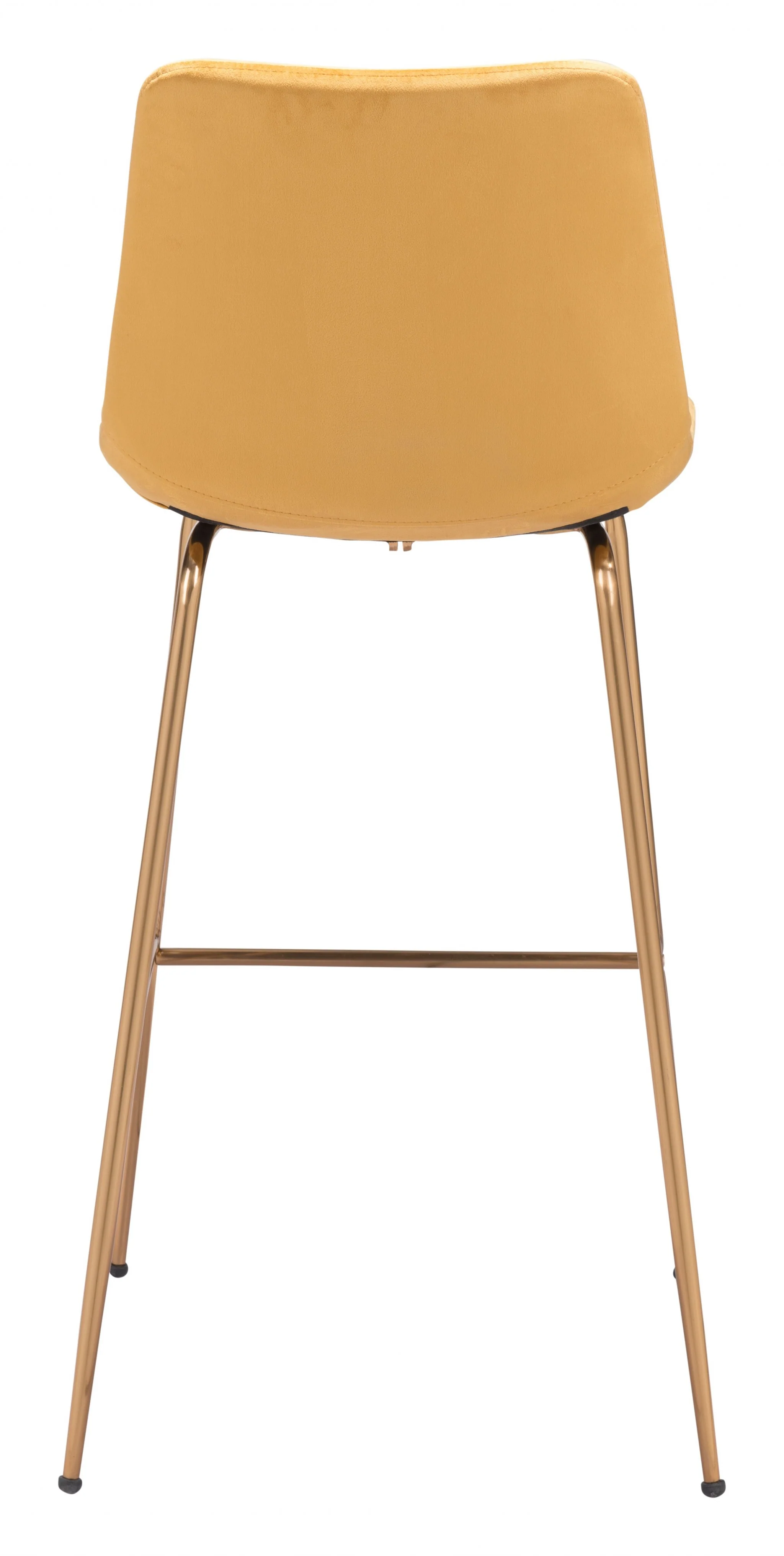 43" Yellow Velvet And Gold Steel Low Back Bar Height Chair With Footrest By Homeroots - Image 4