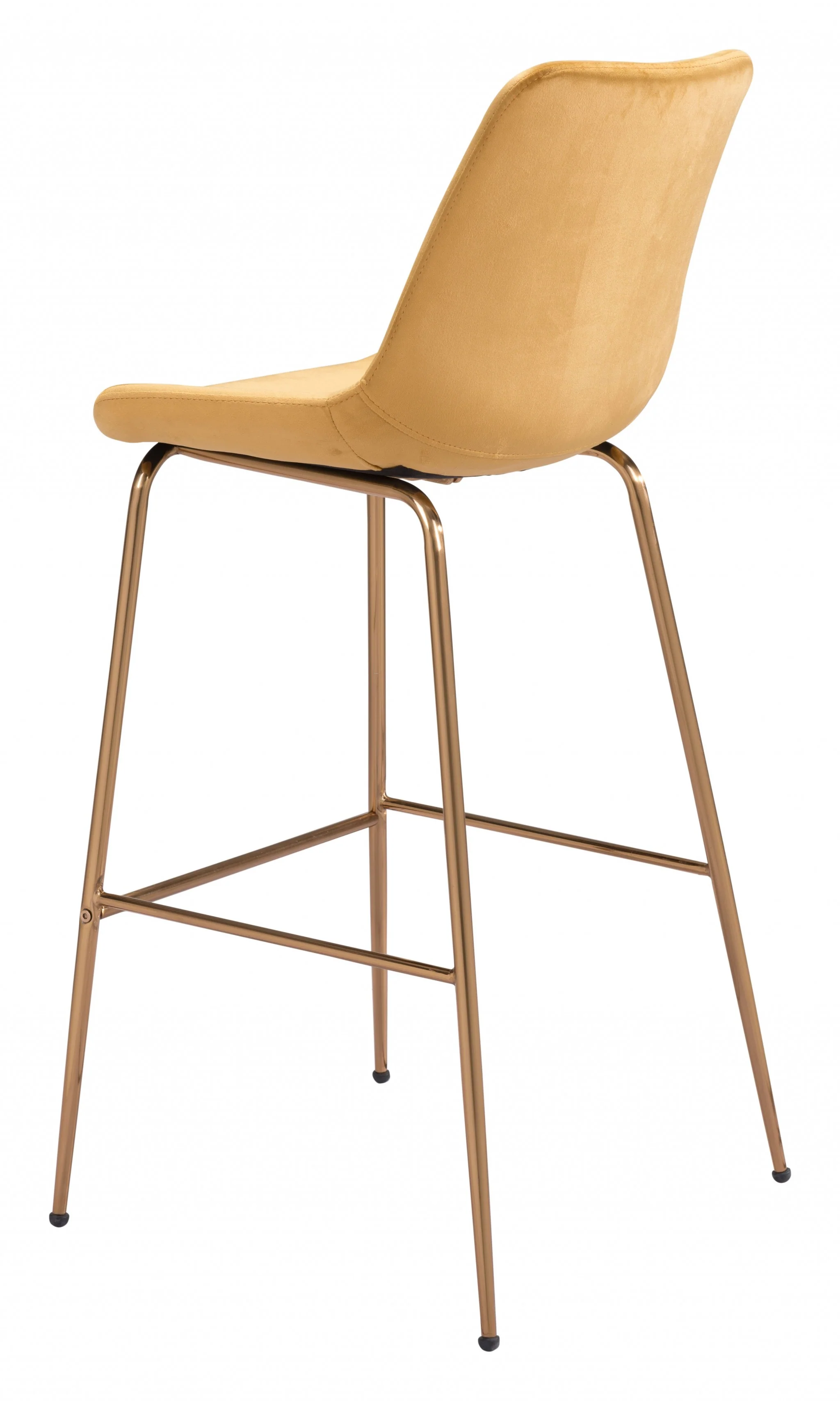 43" Yellow Velvet And Gold Steel Low Back Bar Height Chair With Footrest By Homeroots - Image 5