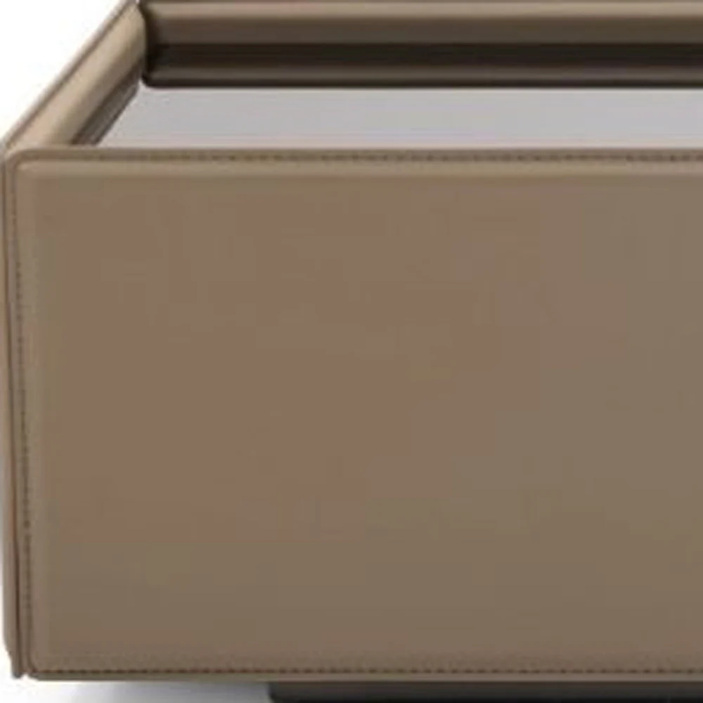 44" Beige And Black Faux Leather and Glass Rectangular Coffee Table By Homeroots - Image 3