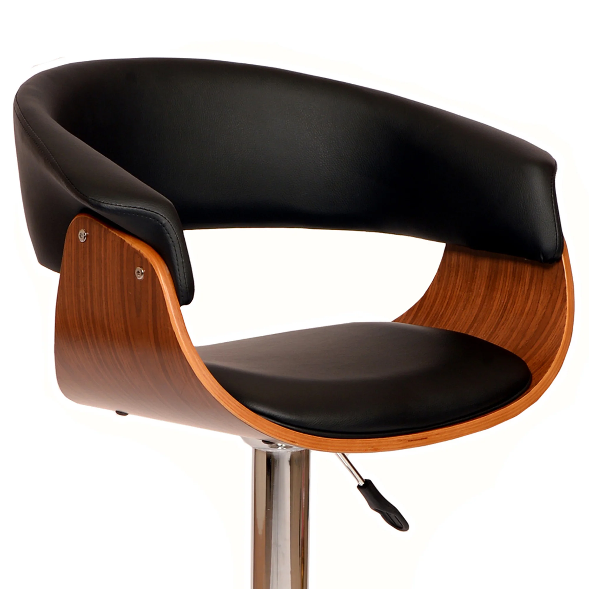 44" Black And Brown Faux Leather And Solid Wood Swivel Low Back Adjustable Height Bar Chair With Footrest By Homeroots - Image 2