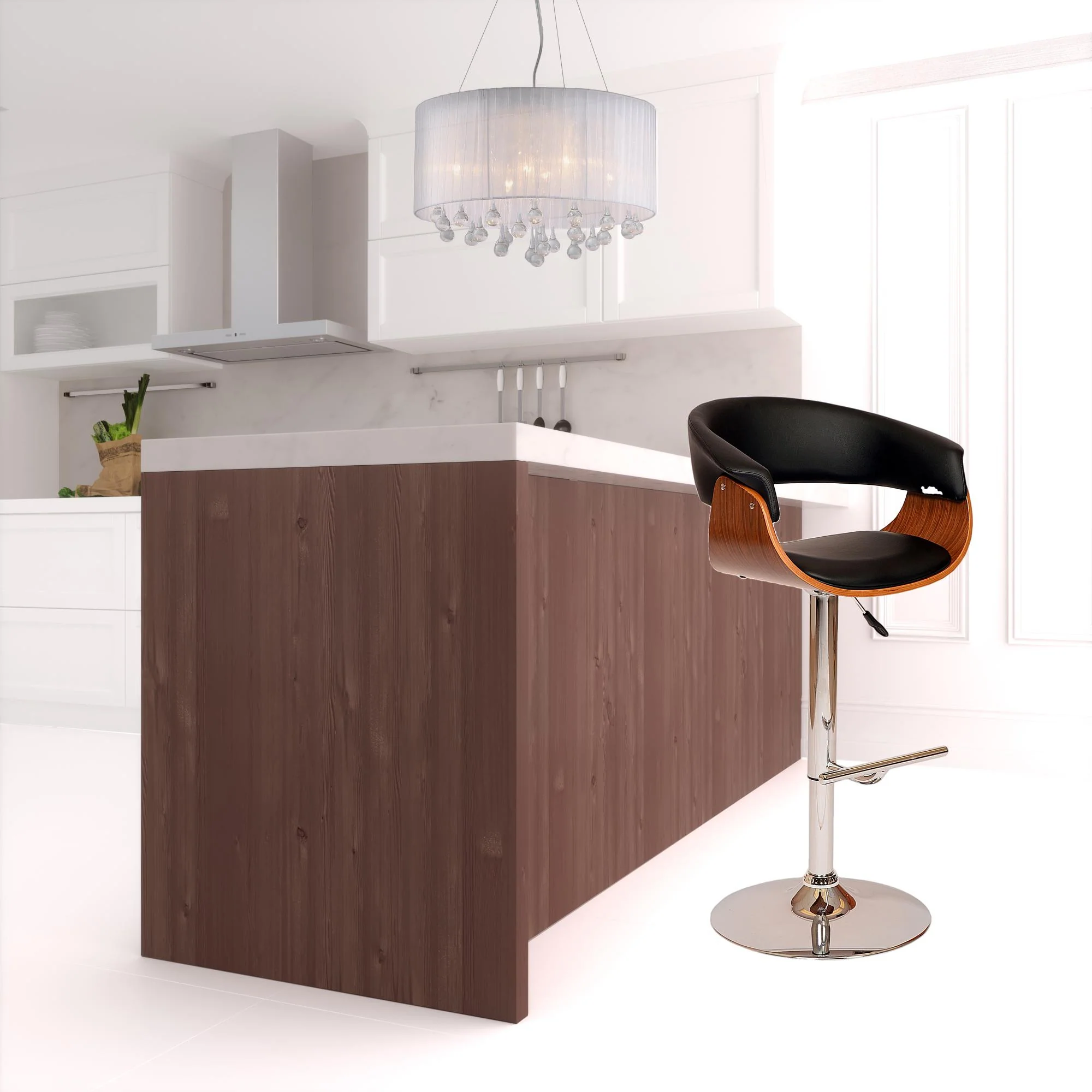 44" Black And Brown Faux Leather And Solid Wood Swivel Low Back Adjustable Height Bar Chair With Footrest By Homeroots - Image 3