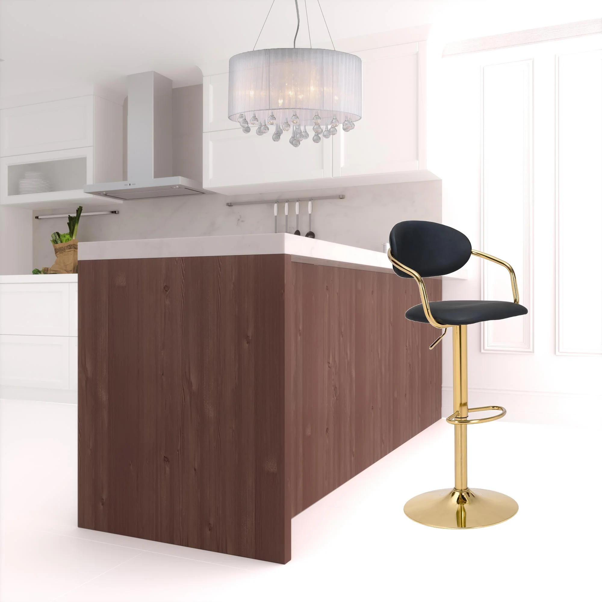 44" Black And Gold Steel Swivel Low Back Counter Height Bar Chair With Footrest By Homeroots - Image 6
