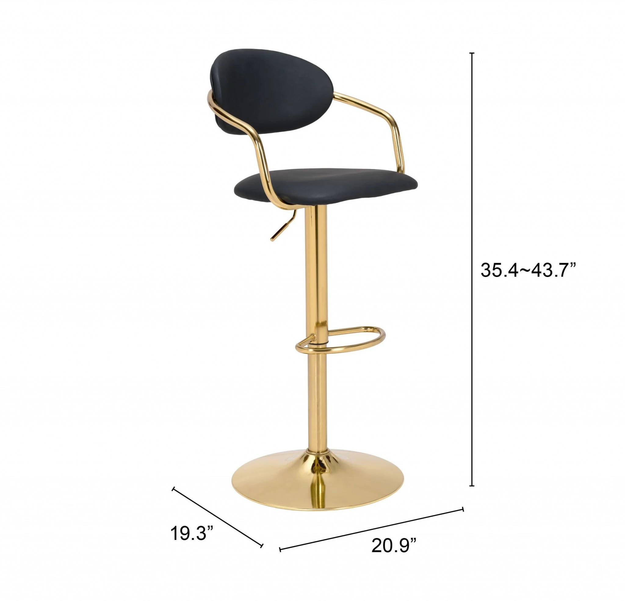 44" Black And Gold Steel Swivel Low Back Counter Height Bar Chair With Footrest By Homeroots - Image 7