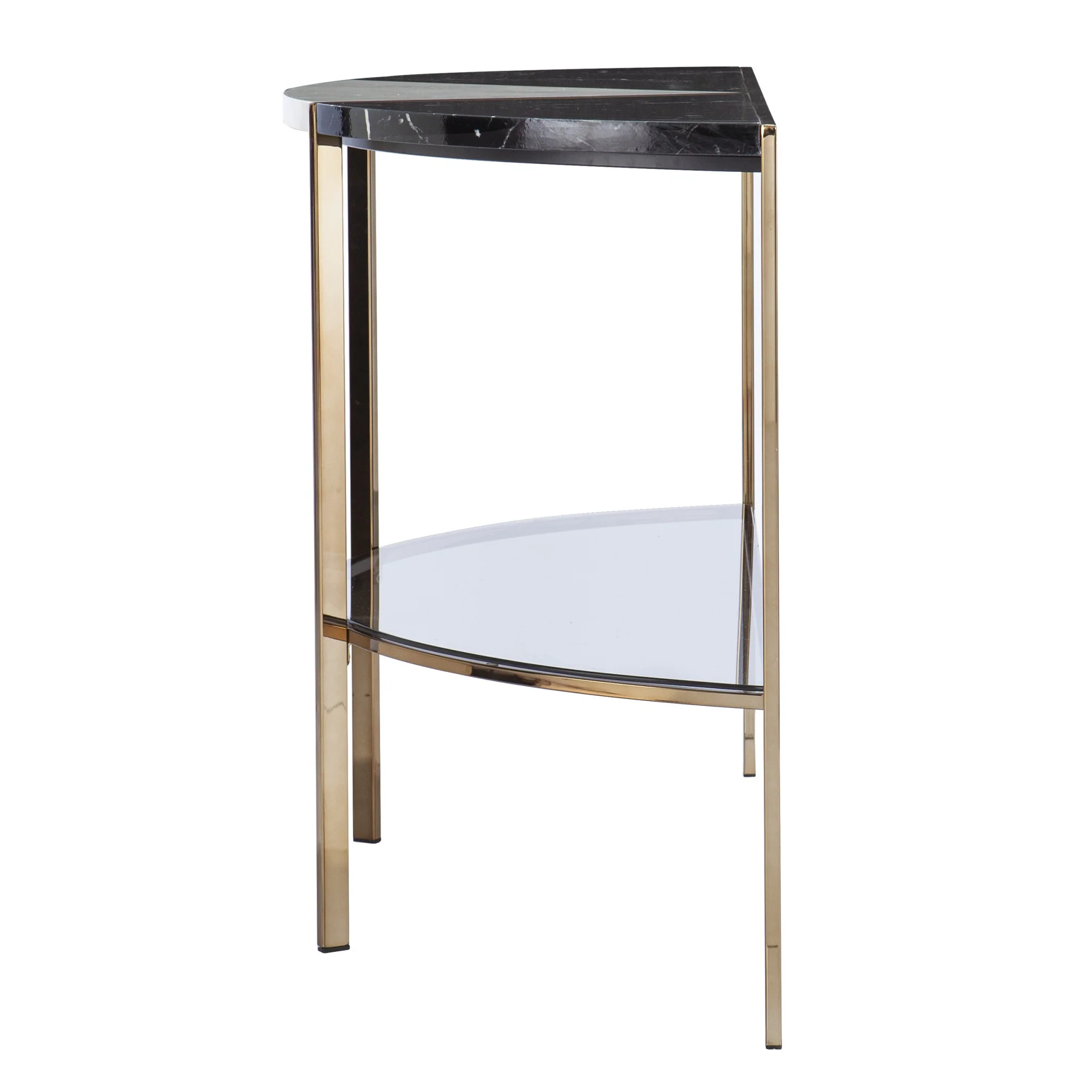 44" Black and White and Champagne Faux Marble Half Moon Console Table With Storage By Homeroots - Image 2