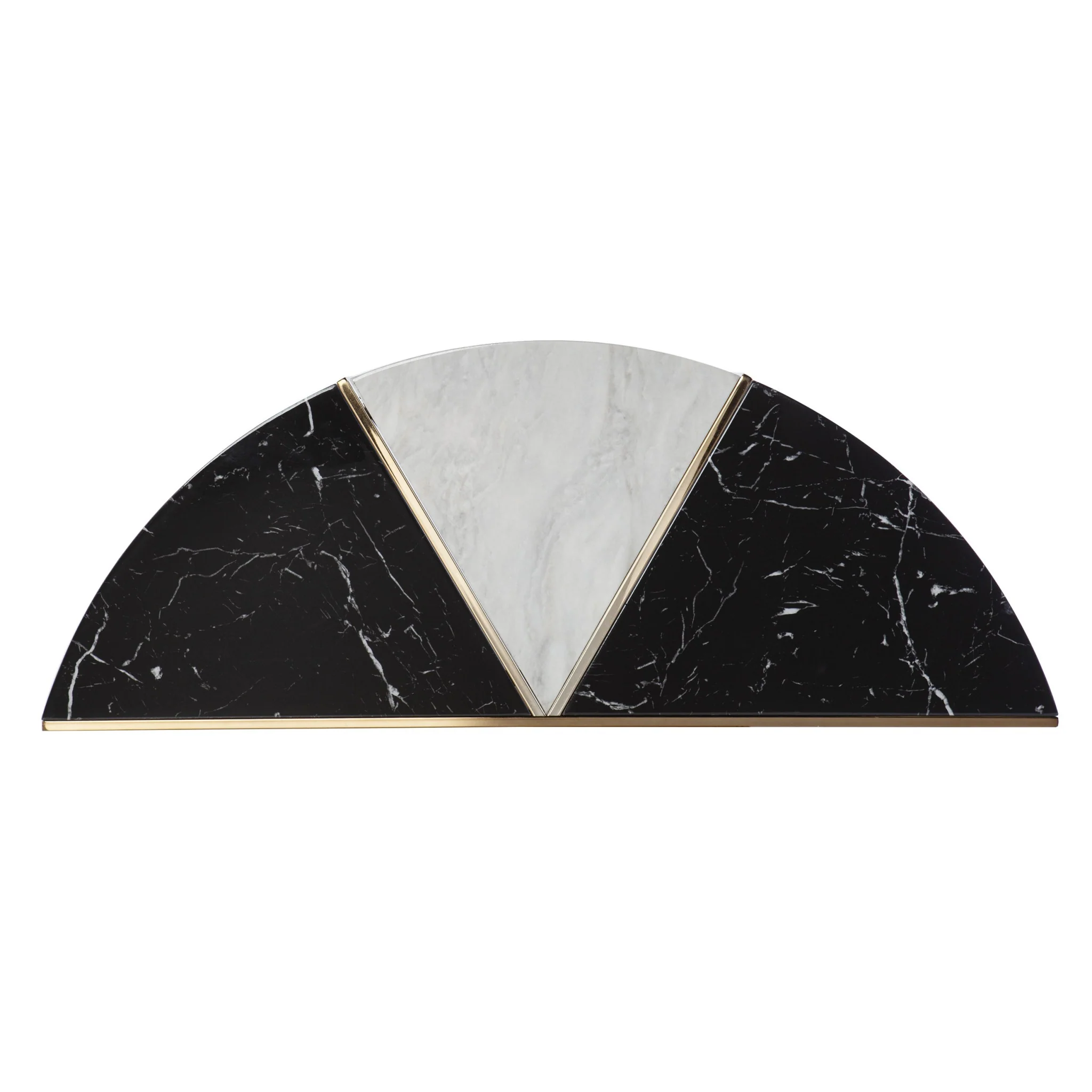 44" Black and White and Champagne Faux Marble Half Moon Console Table With Storage By Homeroots - Image 4