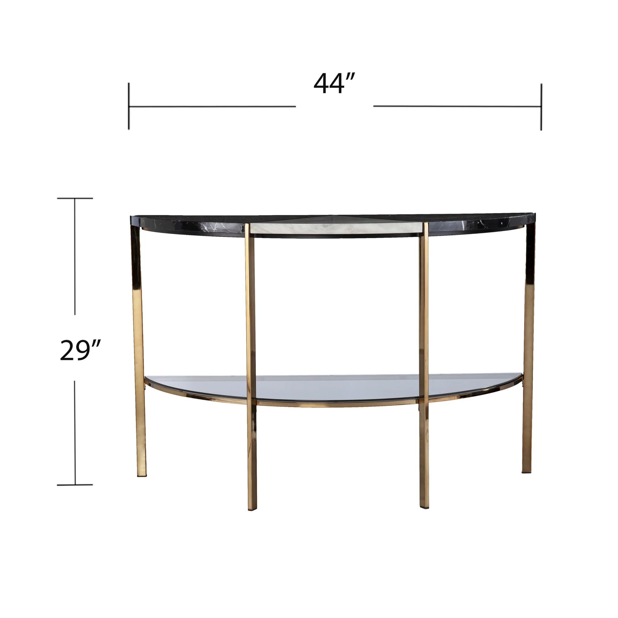 44" Black and White and Champagne Faux Marble Half Moon Console Table With Storage By Homeroots - Image 9