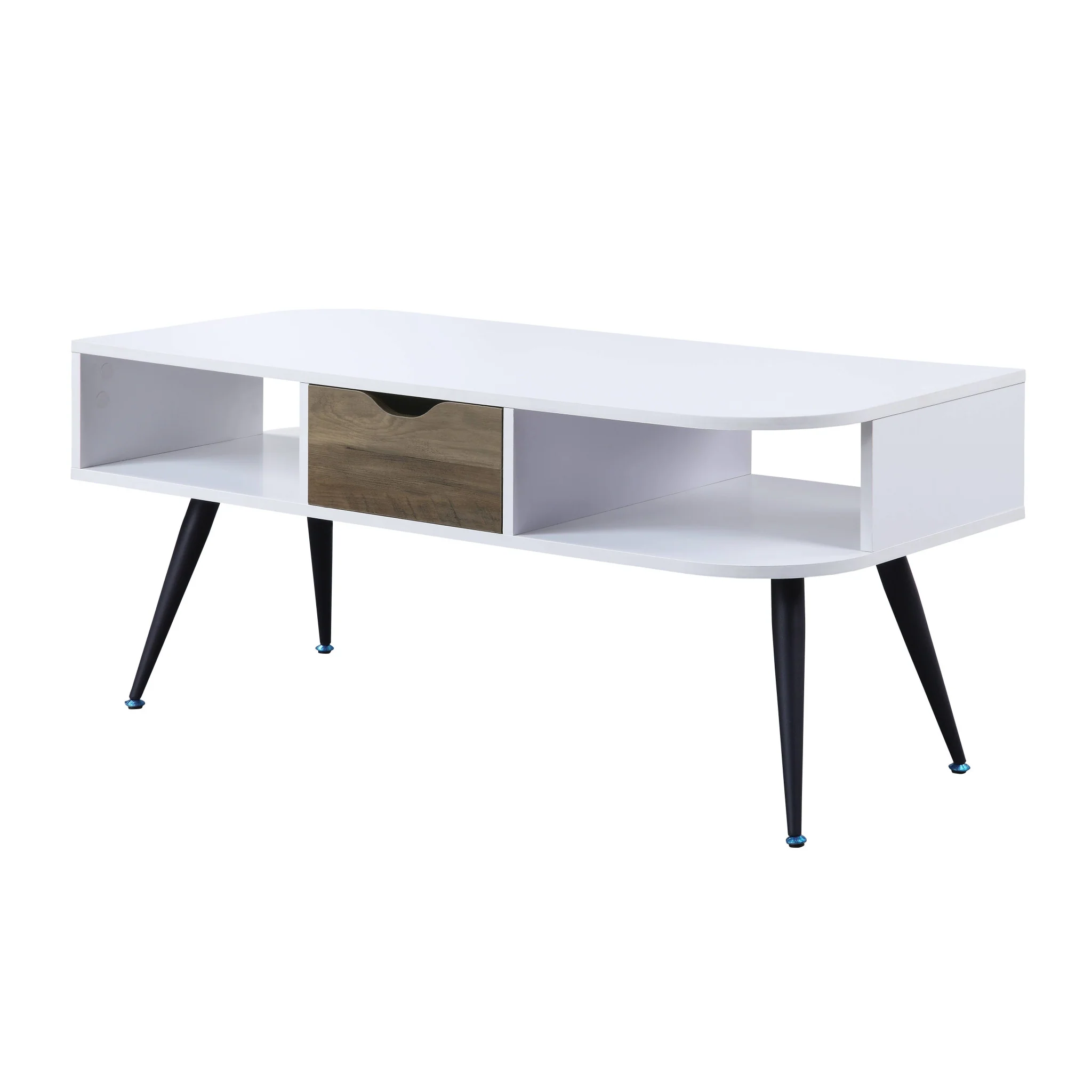 44" Black And White Melamine Veneer And Metal Rectangular Coffee Table With Drawer And Shelf By Homeroots - Image 2