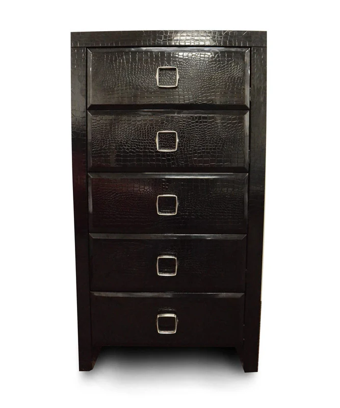 44 Black Crocodile MDF Chest with 5 Drawers By Homeroots - Image 3