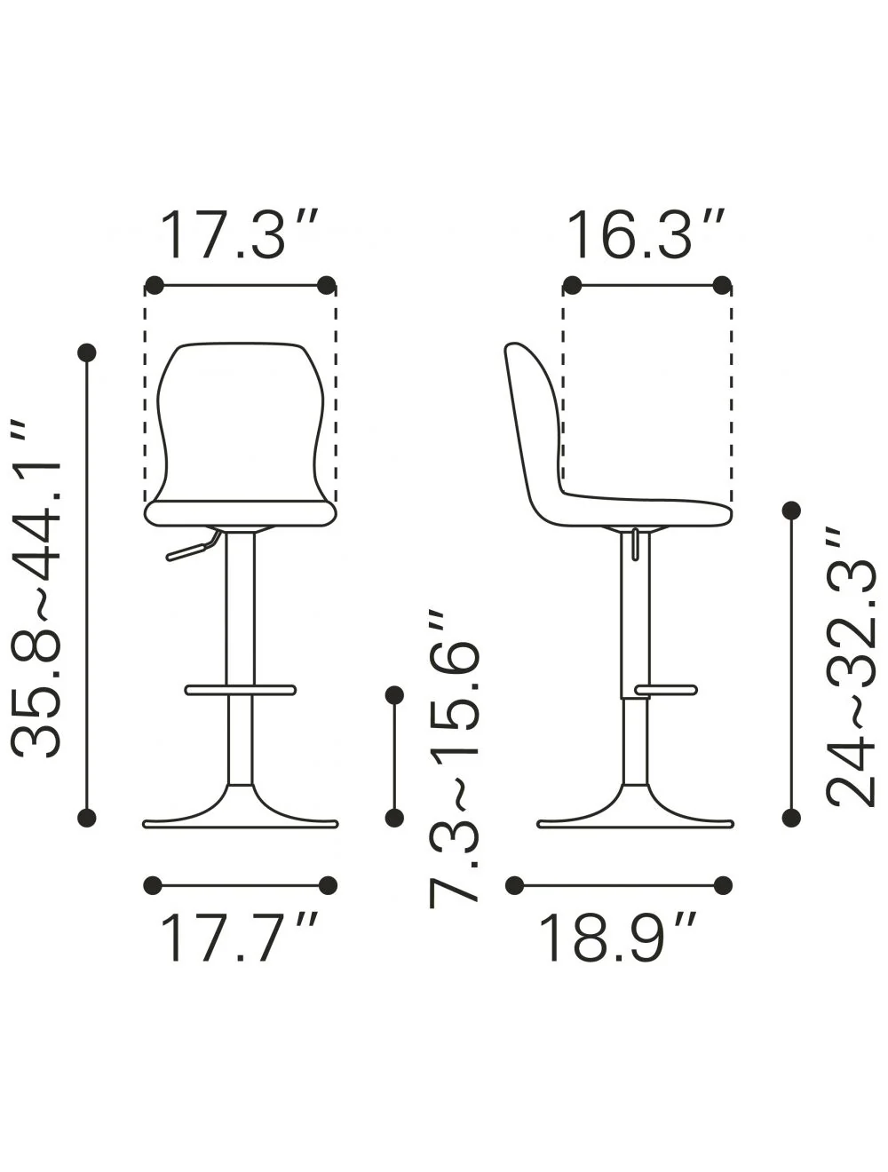44" Black Steel Swivel Low Back Counter Height Bar Chair With Footrest By Homeroots - Image 8