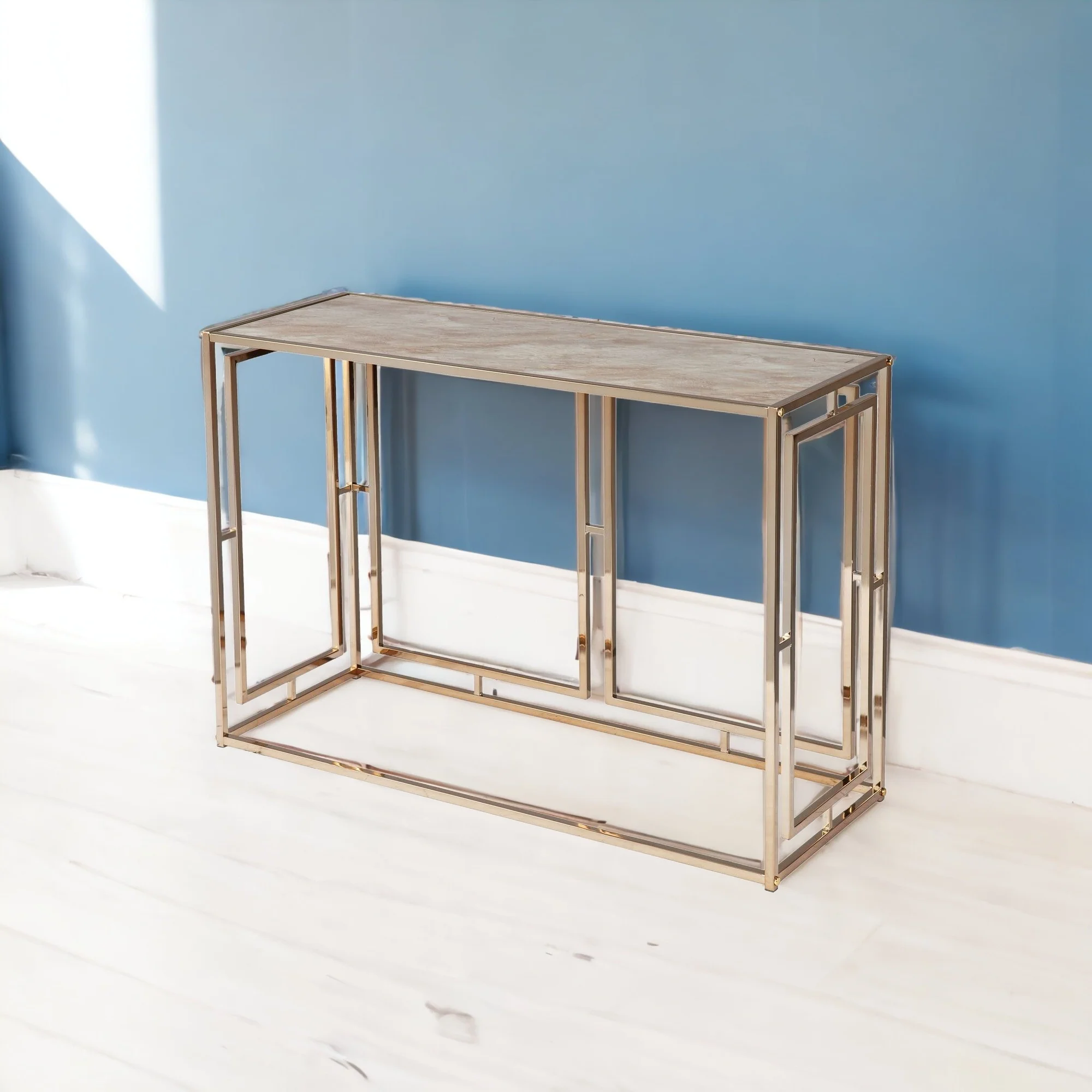 44" Champagne and Gold Faux Marble Frame Console Table By Homeroots - Image 5