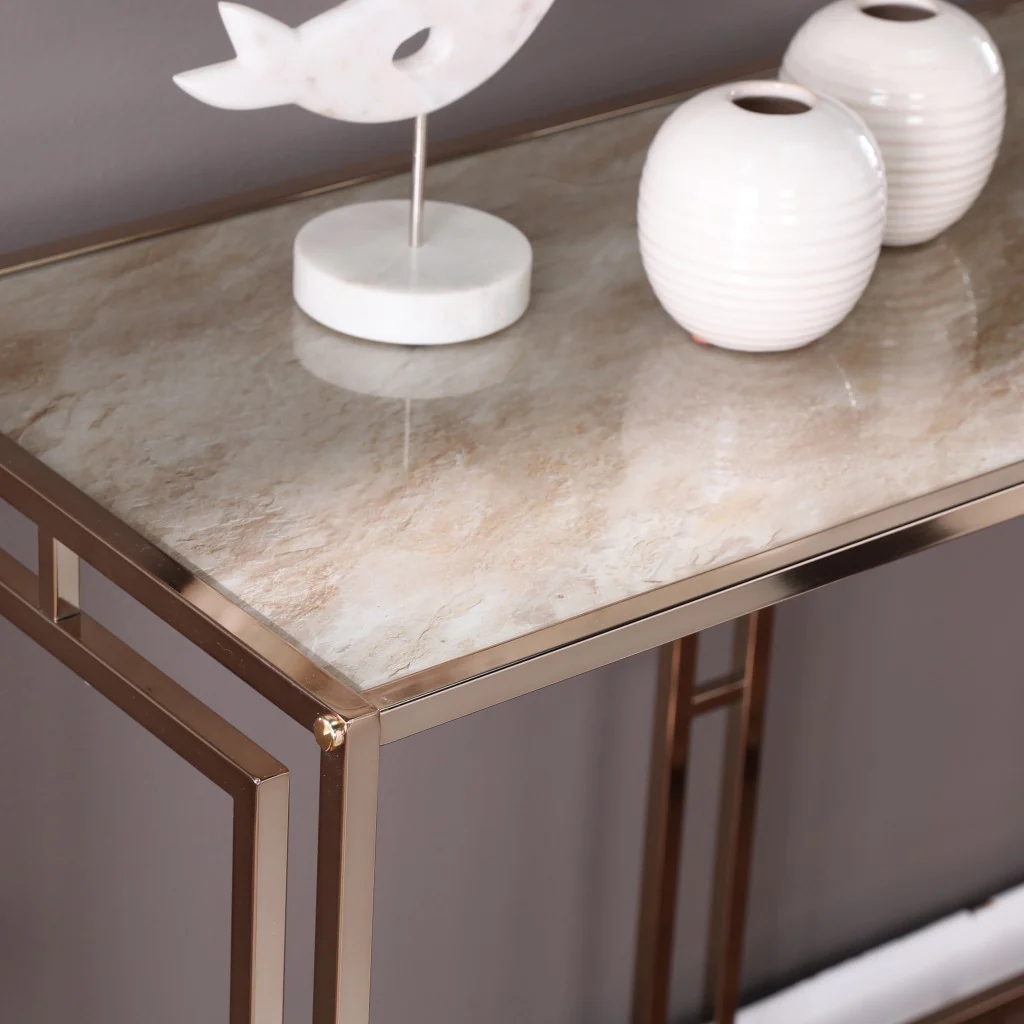 44" Champagne and Gold Faux Marble Frame Console Table By Homeroots - Image 7