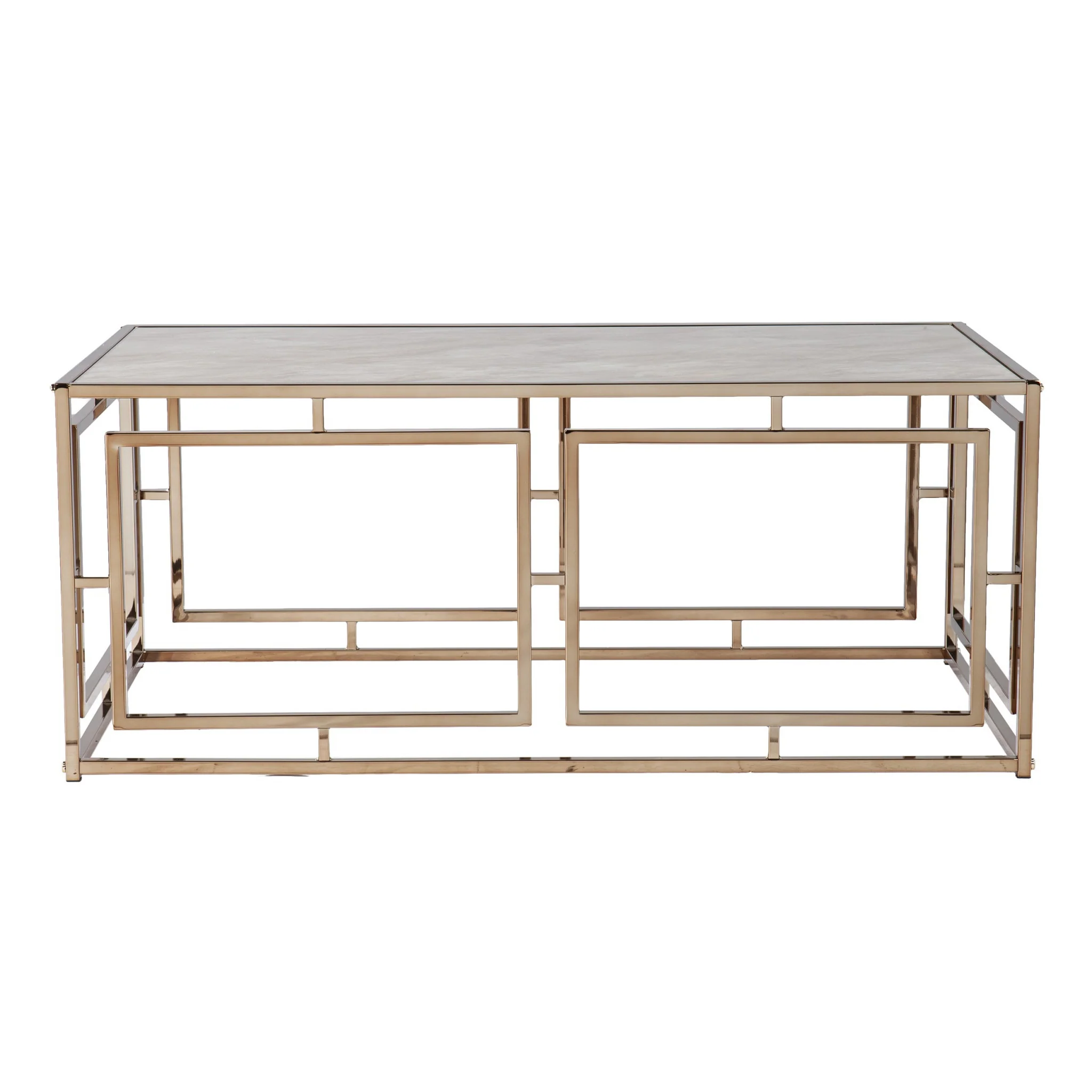 44" Champagne Glass And Metal Rectangular Coffee Table By Homeroots - Image 3