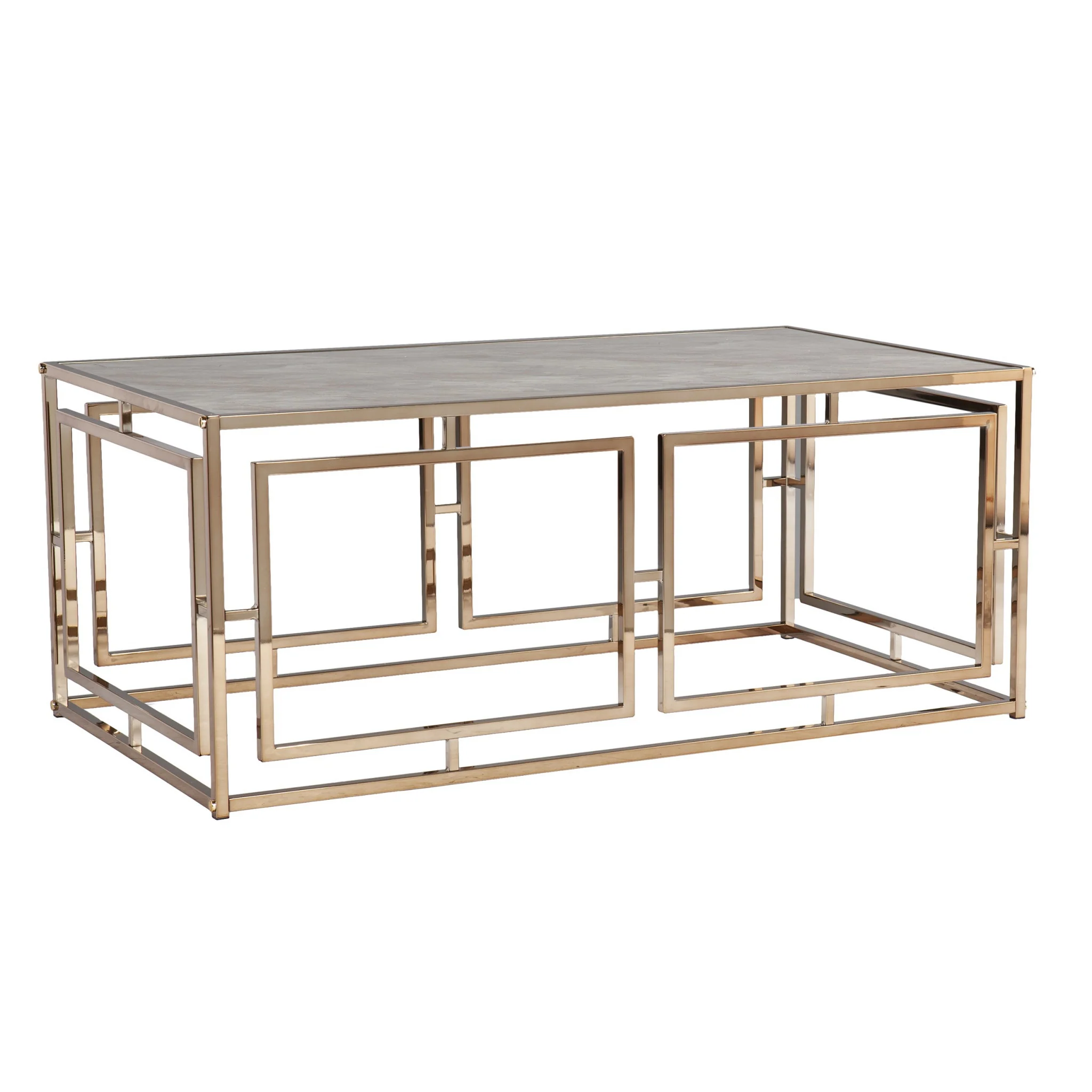 44" Champagne Glass And Metal Rectangular Coffee Table By Homeroots - Image 4