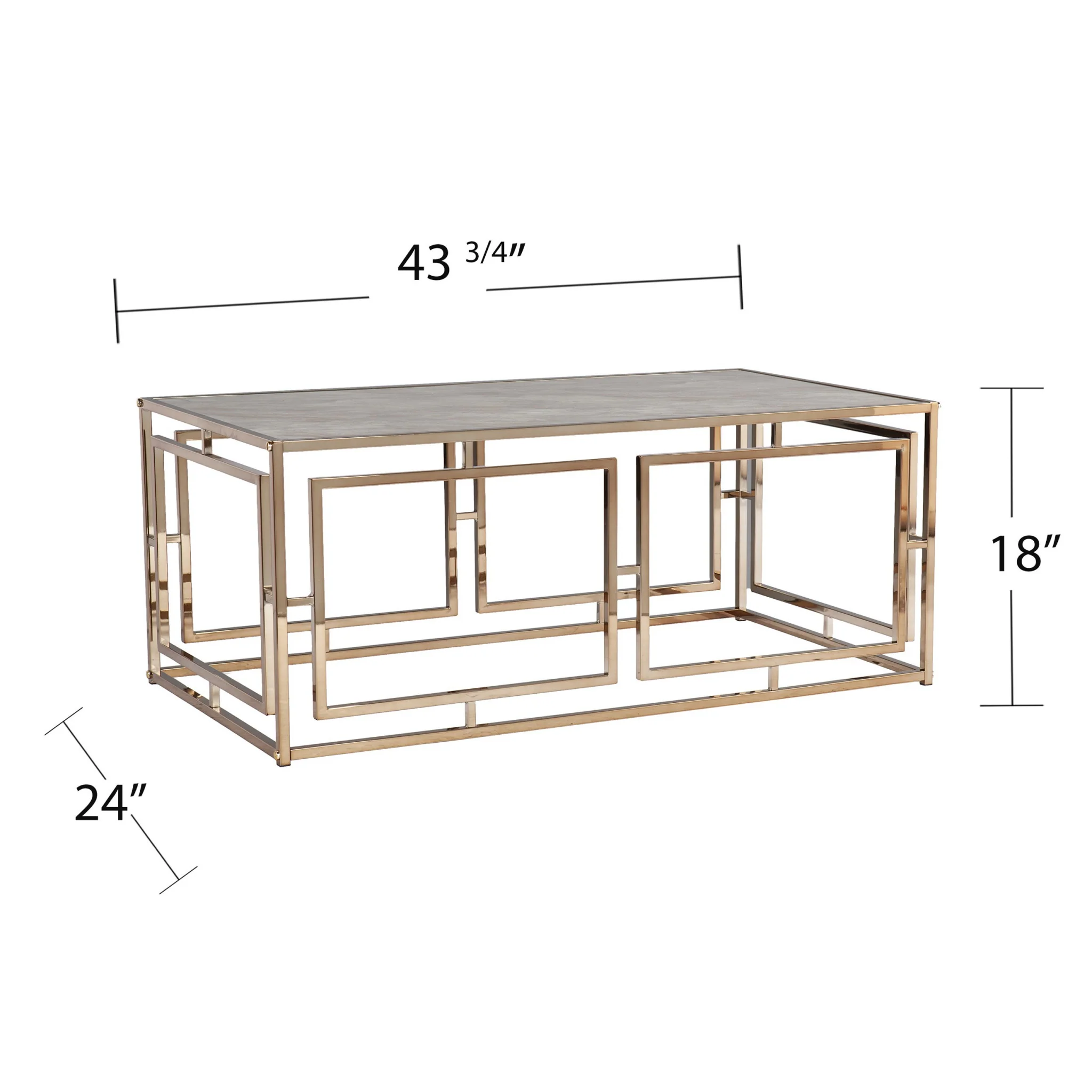 44" Champagne Glass And Metal Rectangular Coffee Table By Homeroots - Image 8