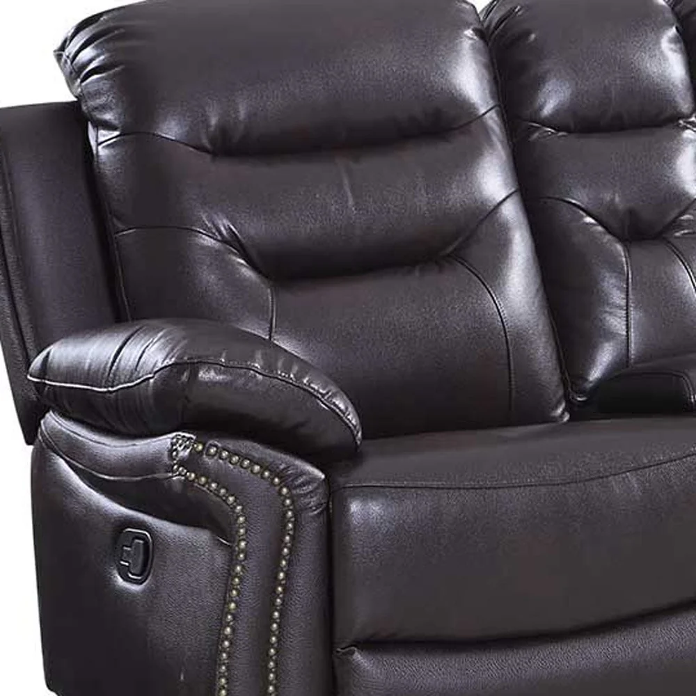 44" Comfortable Brown Leather Console Loveseat By Homeroots - Image 2