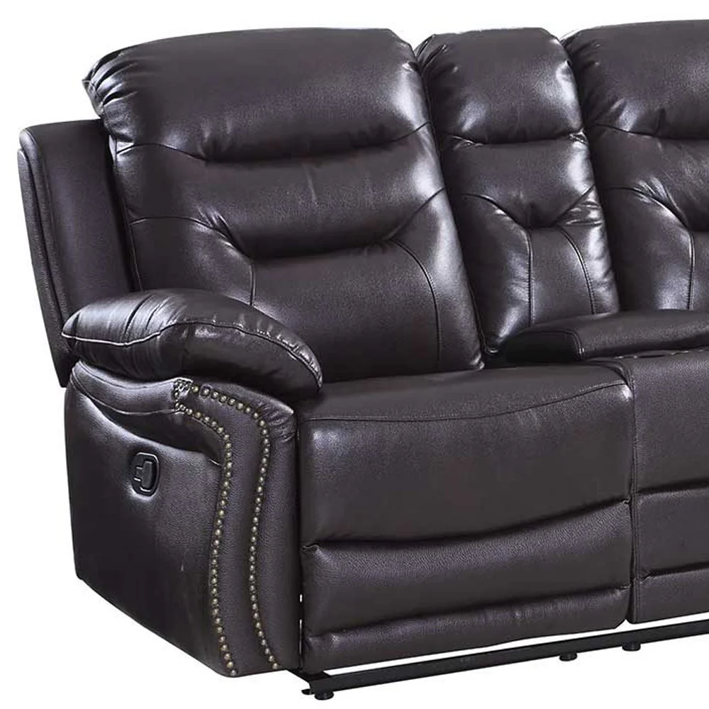 44" Comfortable Brown Leather Console Loveseat By Homeroots - Image 3
